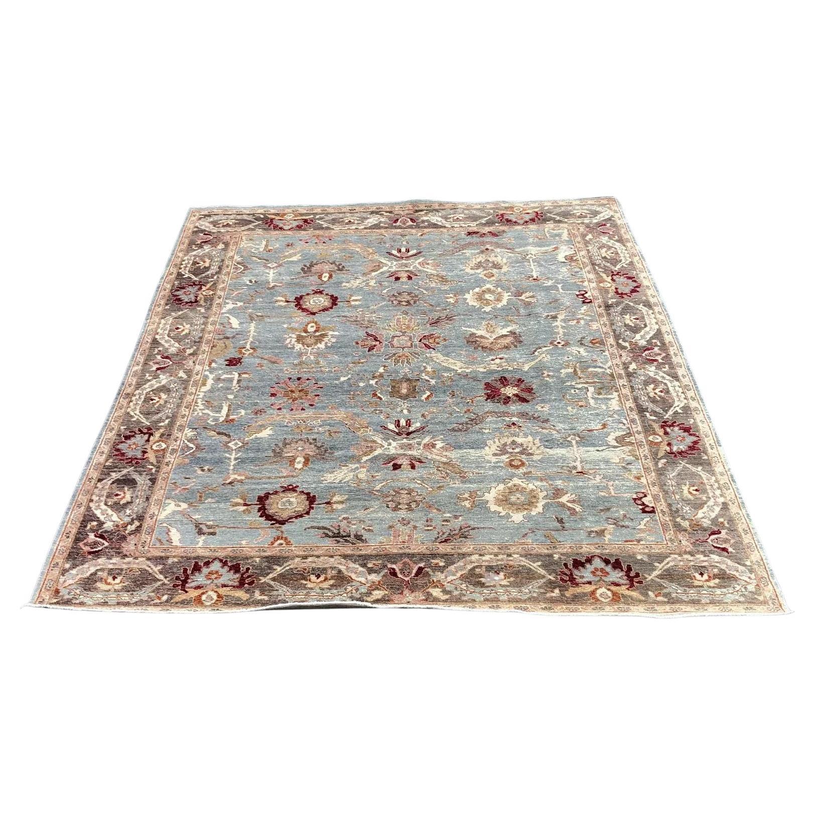 Contemporary Turkish Oushak Hand-Knotted Wool Rug For Sale