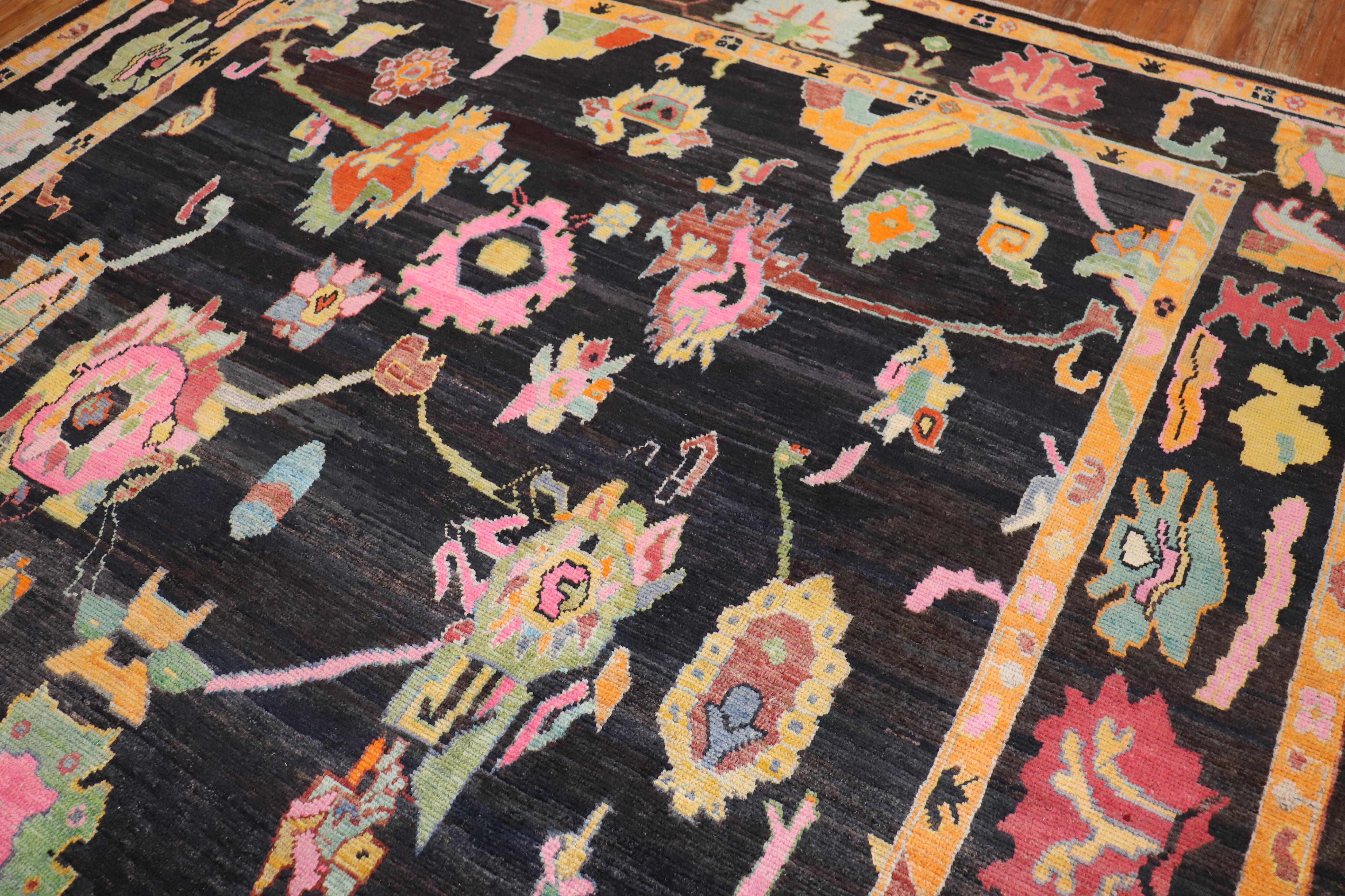 Contemporary Turkish Oushak Inspired Multicolor Rug For Sale 4