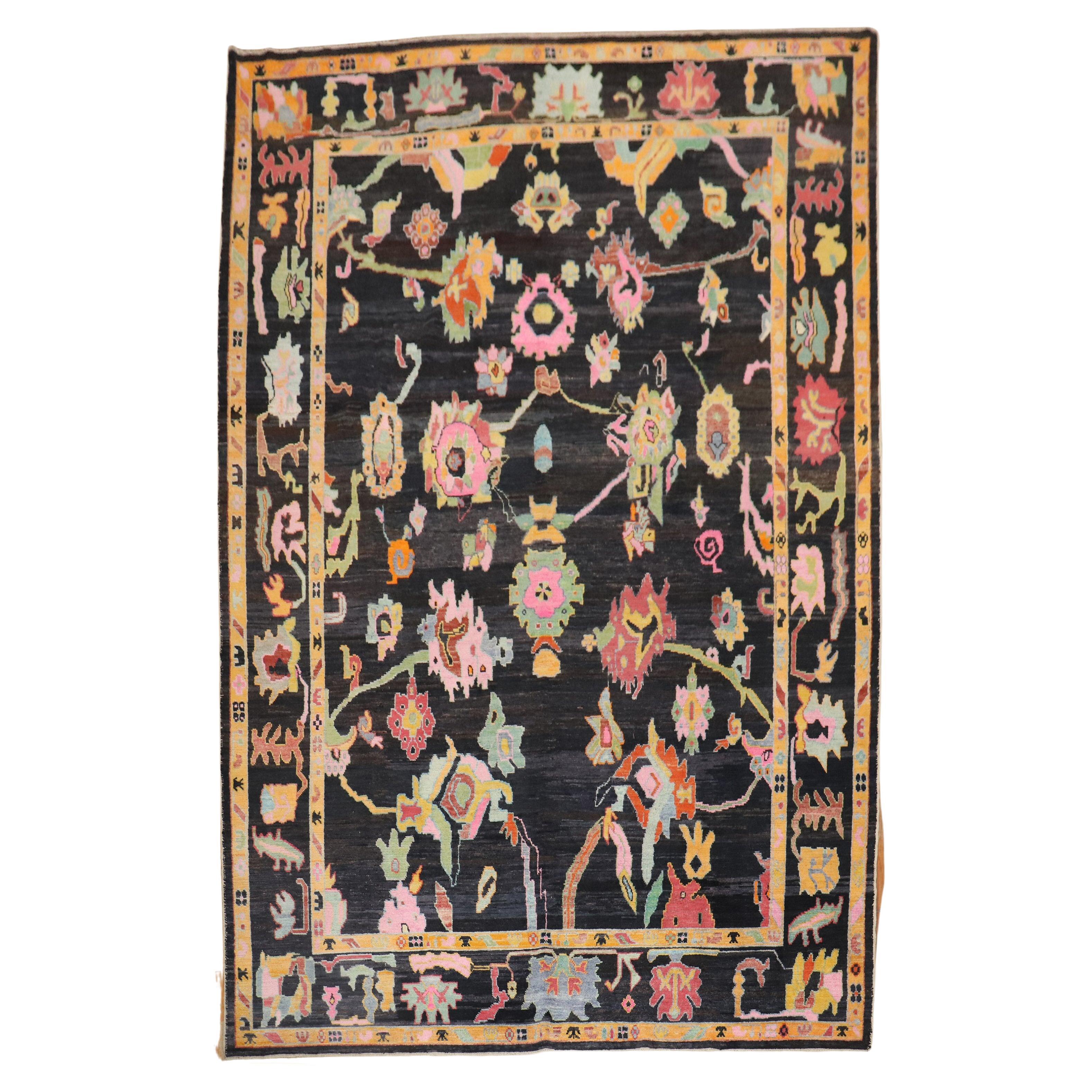 Contemporary Turkish Oushak Inspired Multicolor Rug For Sale