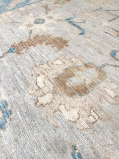 Contemporary Turkish Oushak Rug • Ivory & Blue Neutral Handmade Wool Carpet 9x12