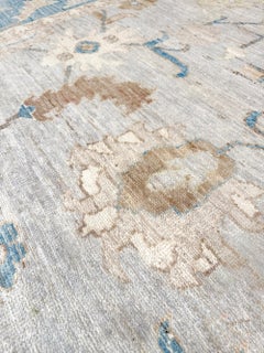 Alfombra turca contemporánea Oushak - Marfil y Azul Neutro Alfombra de lana hecha a mano 9x12