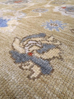 Contemporary Turkish Oushak Rug • Light Olive Handmade Floral Wool Carpet 10x14
