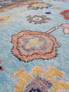 Contemporary Turkish Oushak Rug • Pale Turquoise Handmade Wool Carpet 8x10