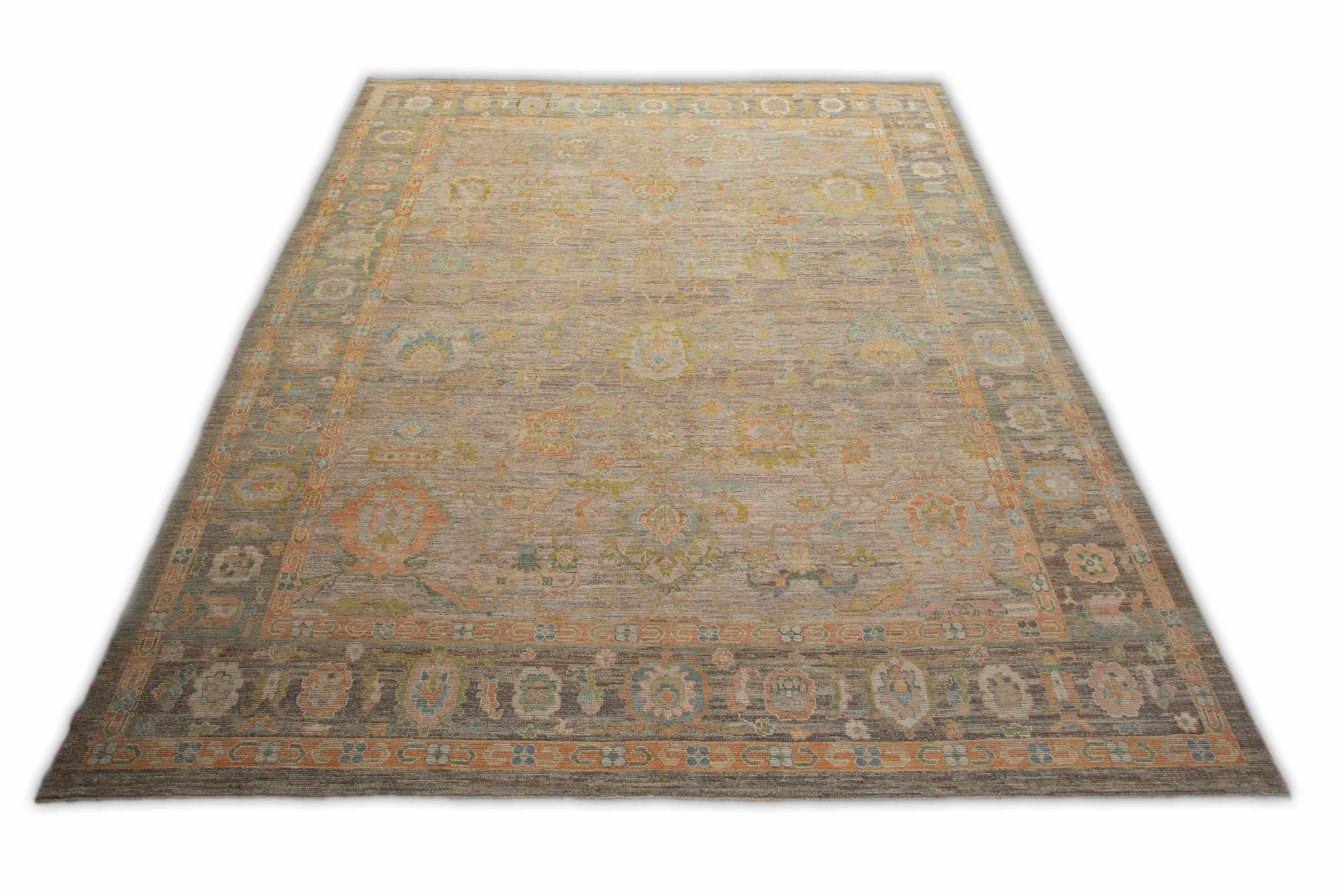 Contemporary Turkish Oushak Rug with Dense Flower Medallion Field For Sale 3