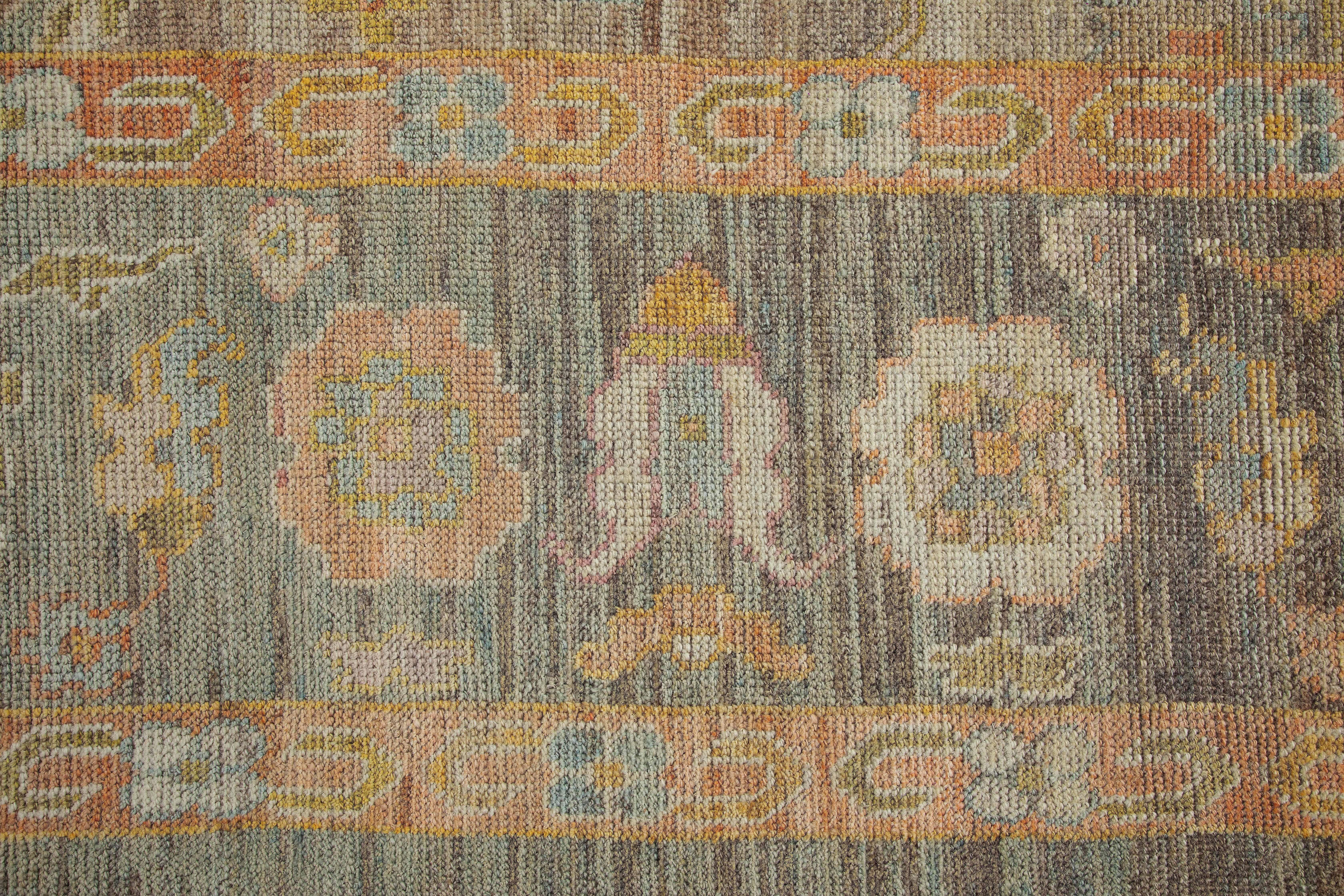 Hand-Woven Contemporary Turkish Oushak Rug with Dense Flower Medallion Field For Sale