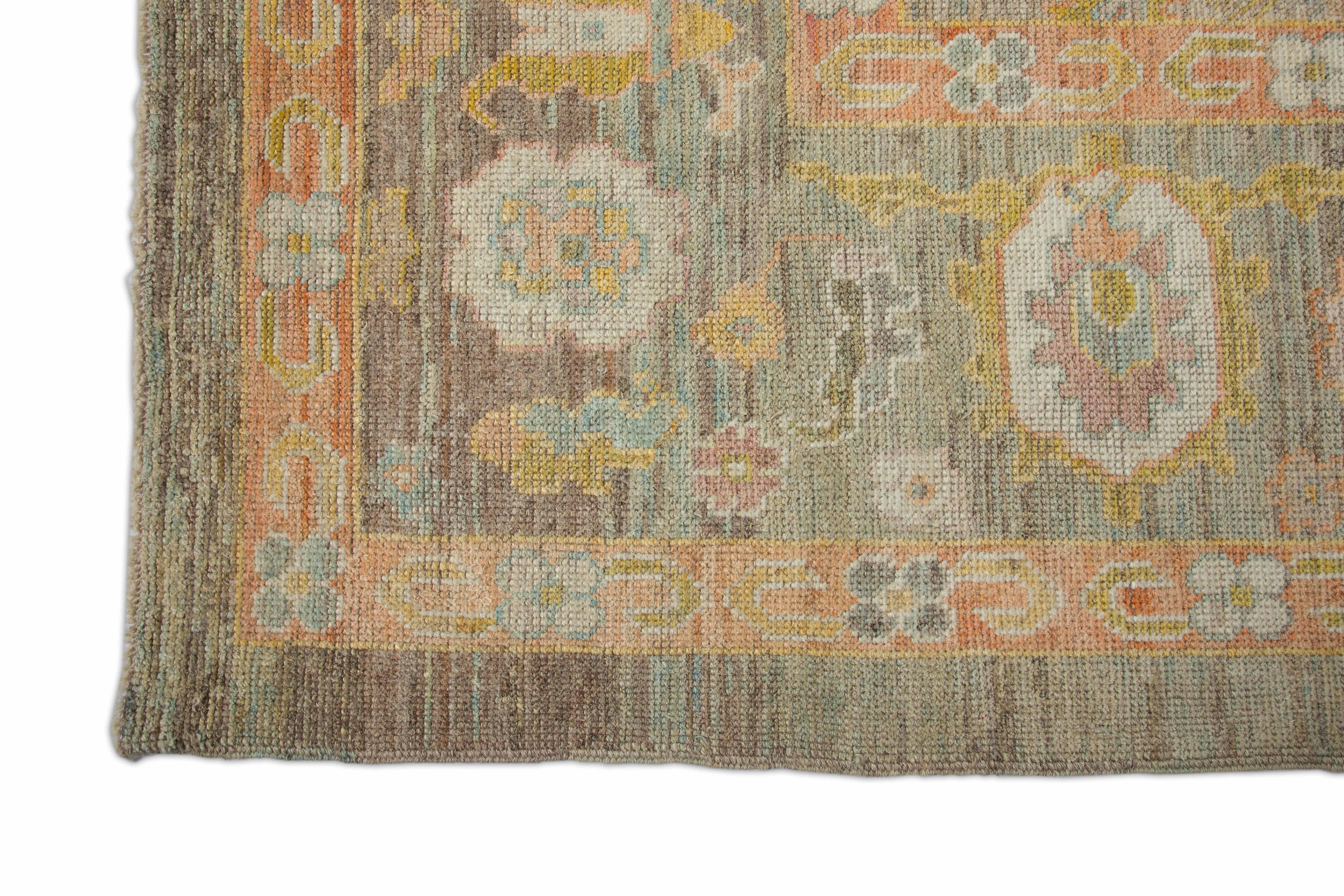 Contemporary Turkish Oushak Rug with Dense Flower Medallion Field For Sale 2
