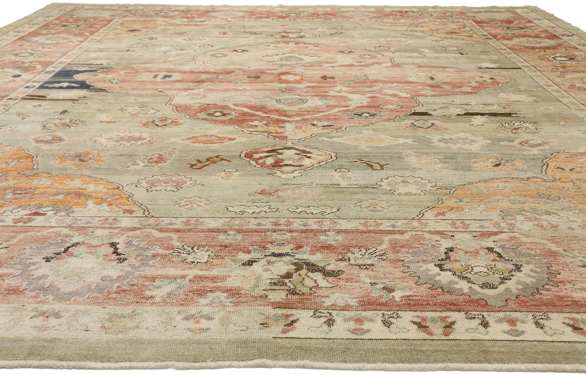 Hand-Knotted Modern Turkish Oushak Rug, Contemporary Elegance Meets Biophilic Design For Sale
