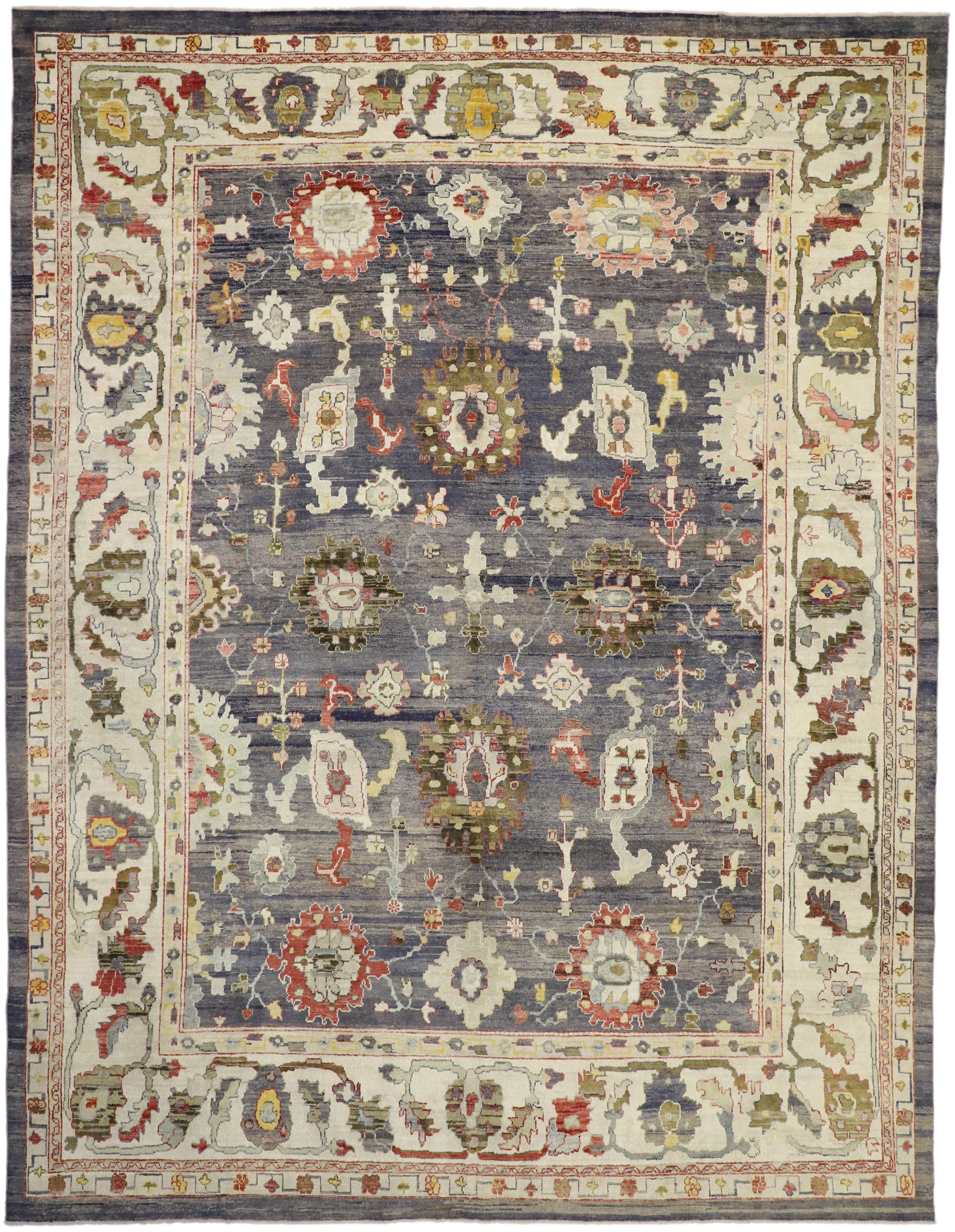 Modern Turkish Oushak Rug, Contemporary Elegance Meets Biophilic Design For Sale 4