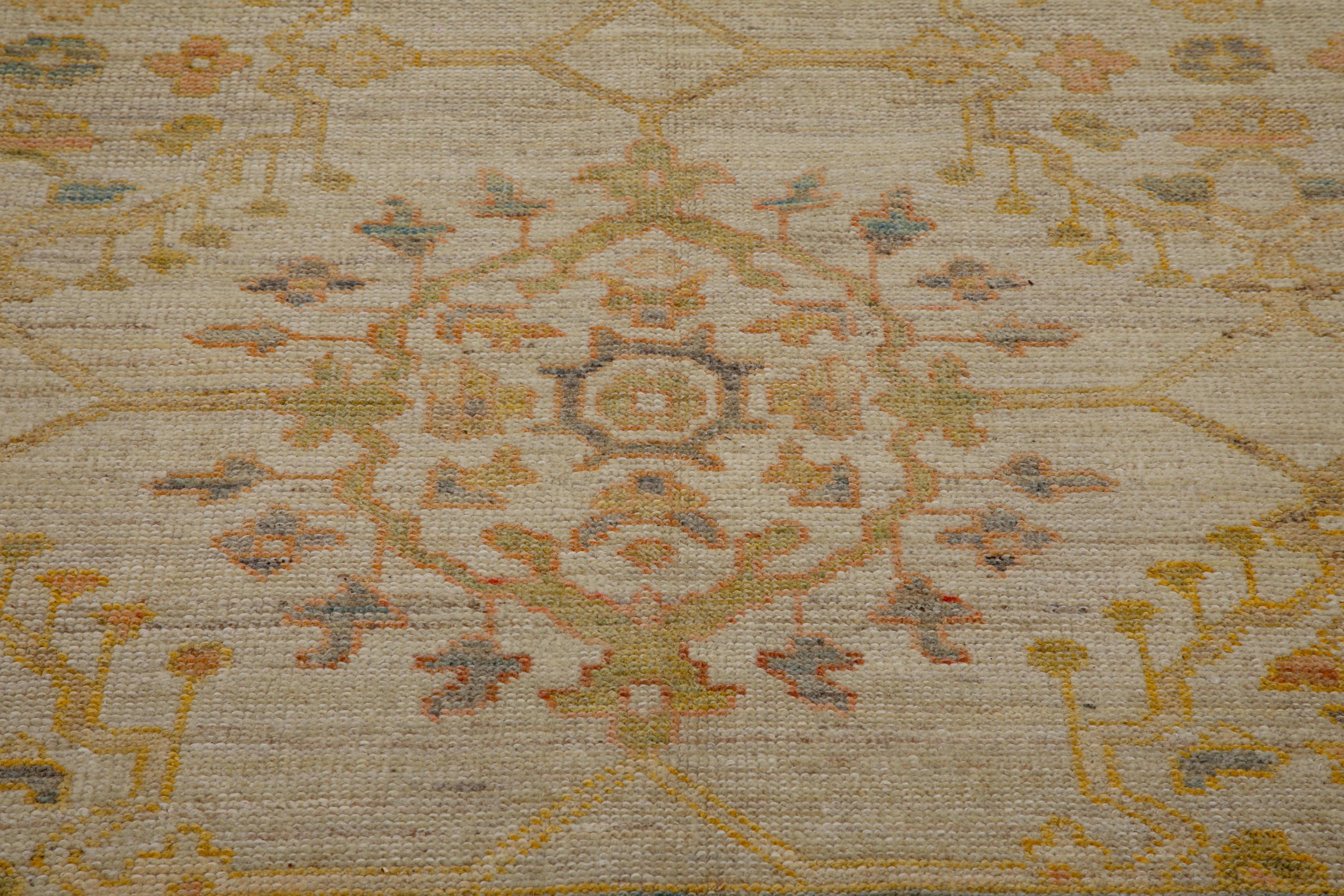 Hand-Woven  Contemporary Turkish Oushak Rug with Floral Medallions in Brown and Beige For Sale