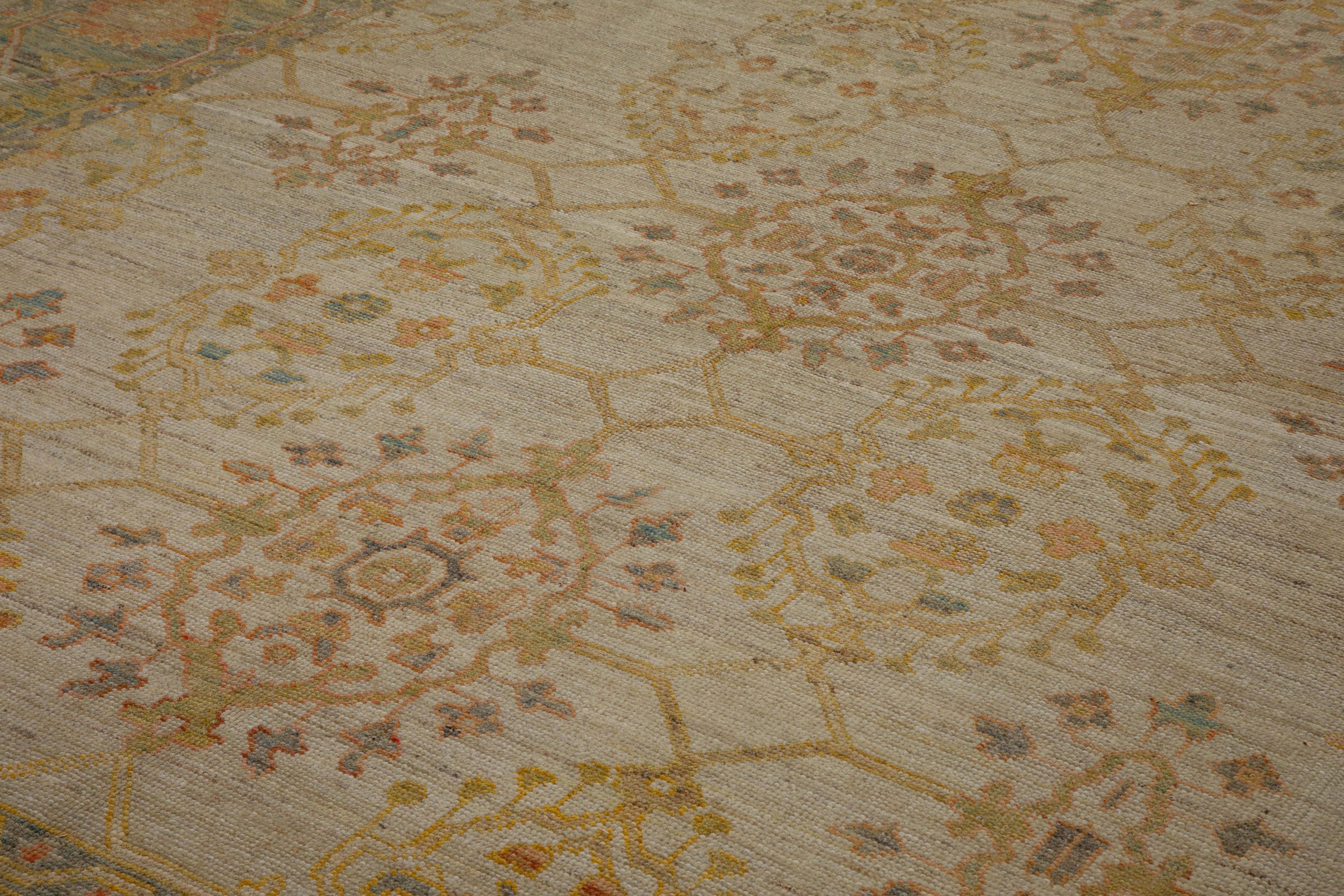  Contemporary Turkish Oushak Rug with Floral Medallions in Brown and Beige In New Condition For Sale In Dallas, TX