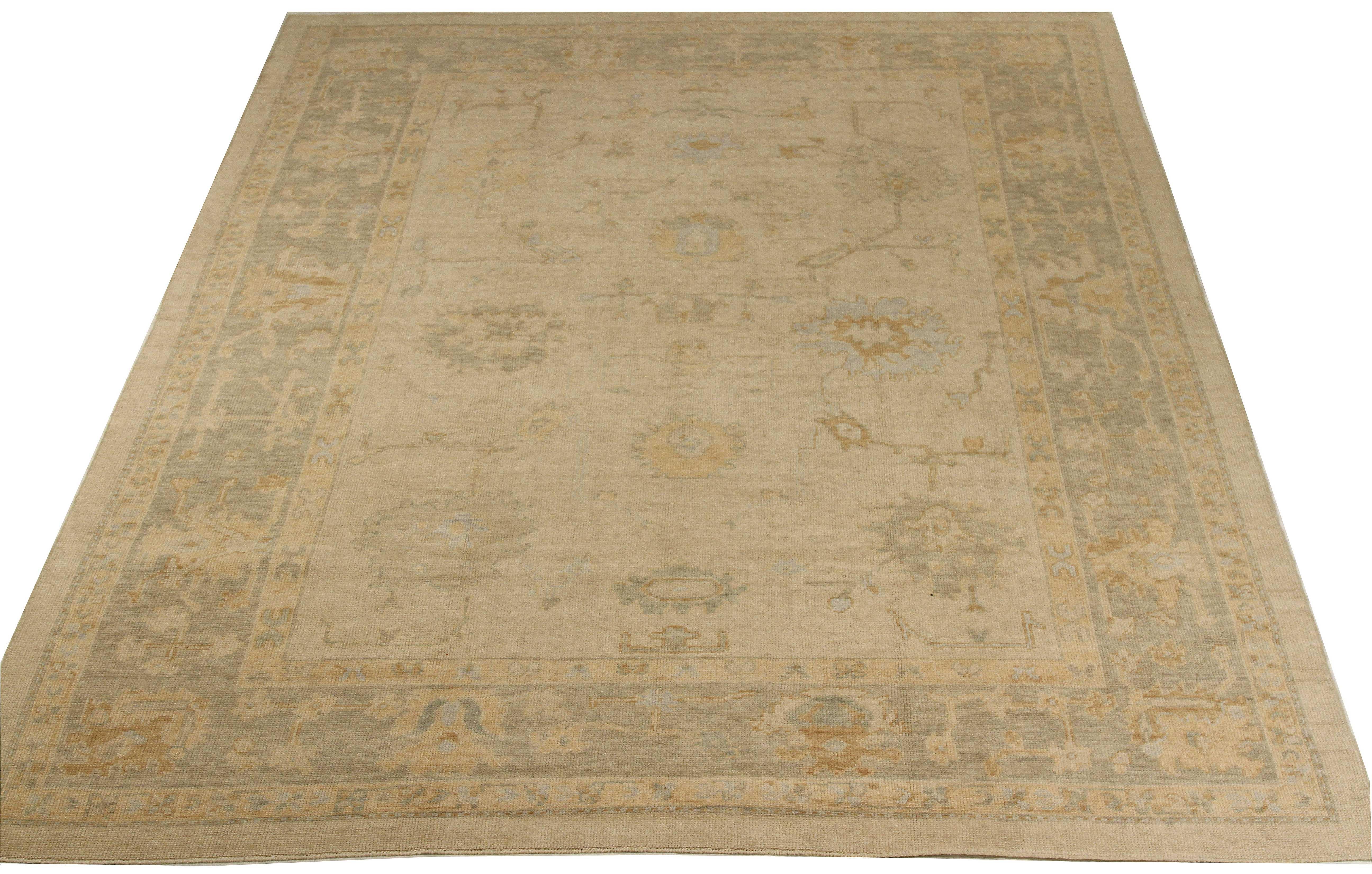 Contemporary Turkish runner rug made of handwoven sheep’s wool of the finest quality. It’s colored with organic vegetable dyes that are certified safe for humans and pets alike. It features flower details in gray and brown all-over associated with