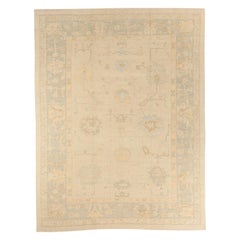 Contemporary Turkish Oushak Rug with Gray and Brown Floral Details