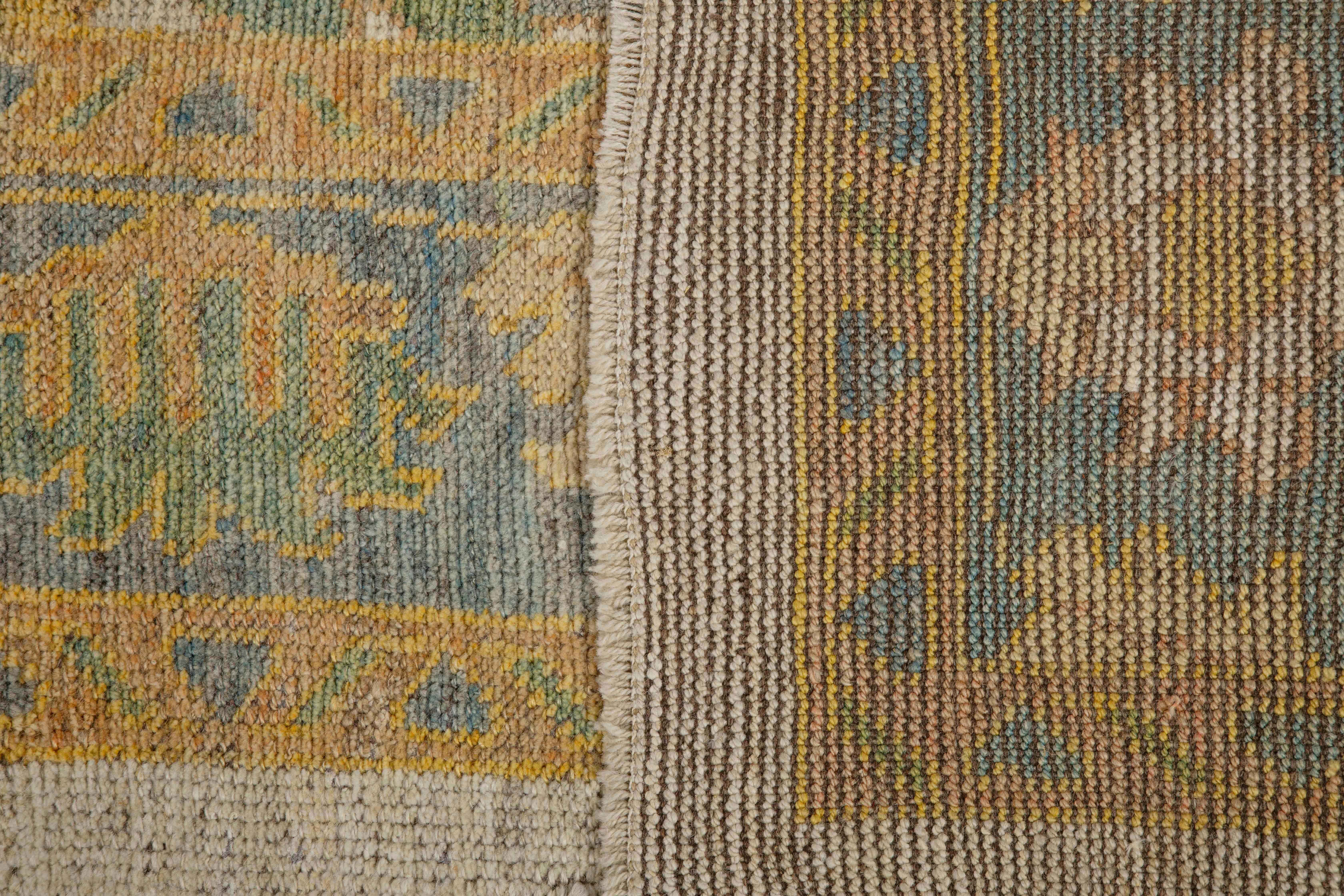 Wool Contemporary Turkish Oushak Rug with Green and Blue Floral Patterns For Sale