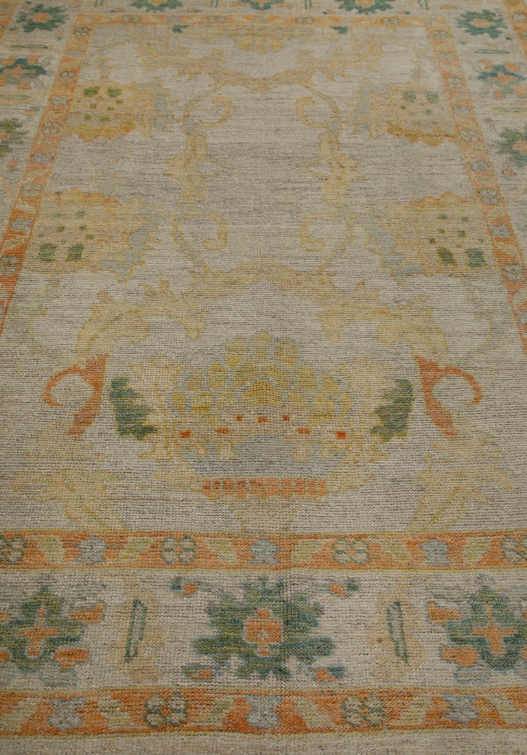 Oushak Rug Patterns Contemporary Turkish Oushak Rug with Green and Orange Floral Design For ...