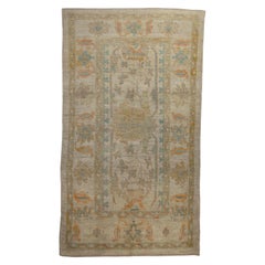 Contemporary Turkish Oushak Rug with Large Flower Head on Center Field