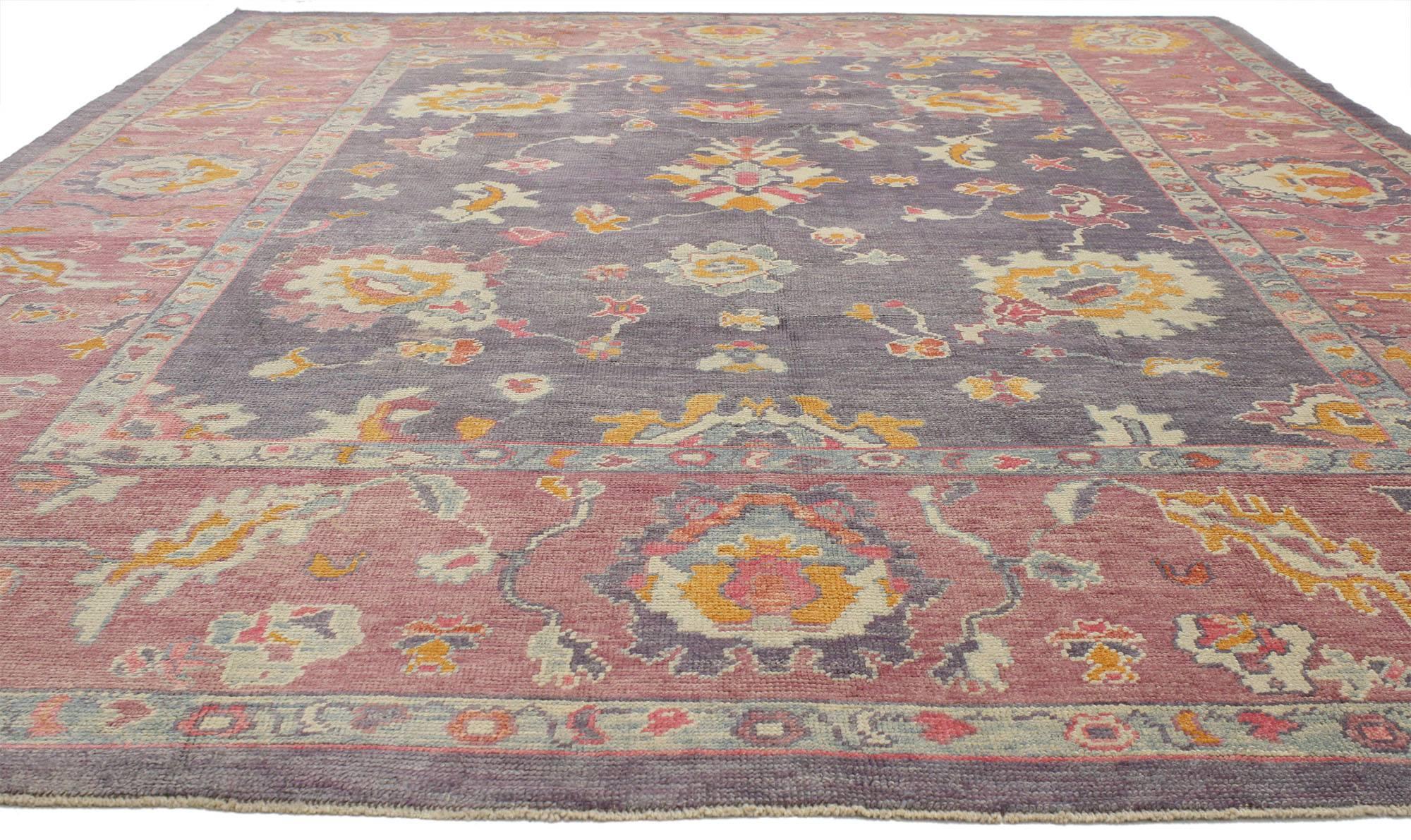 Hand-Knotted Contemporary Turkish Oushak Rug with Modern Cosmopolitan Style For Sale