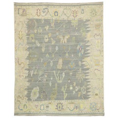 Colorful Pastel Oushak High-Low Turkish Rug with Modern Style