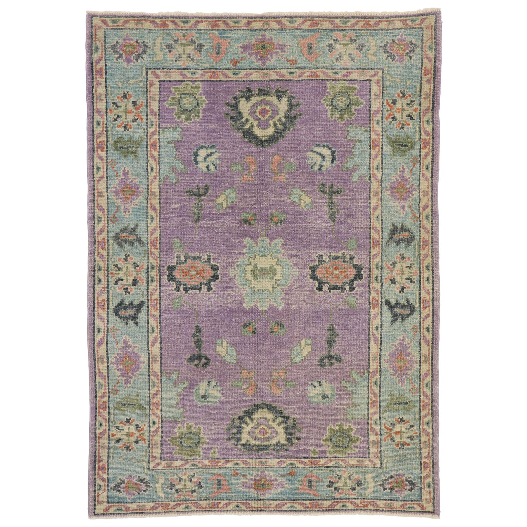 Contemporary Turkish Oushak Rug with Modern Style and Pastel Colors For Sale