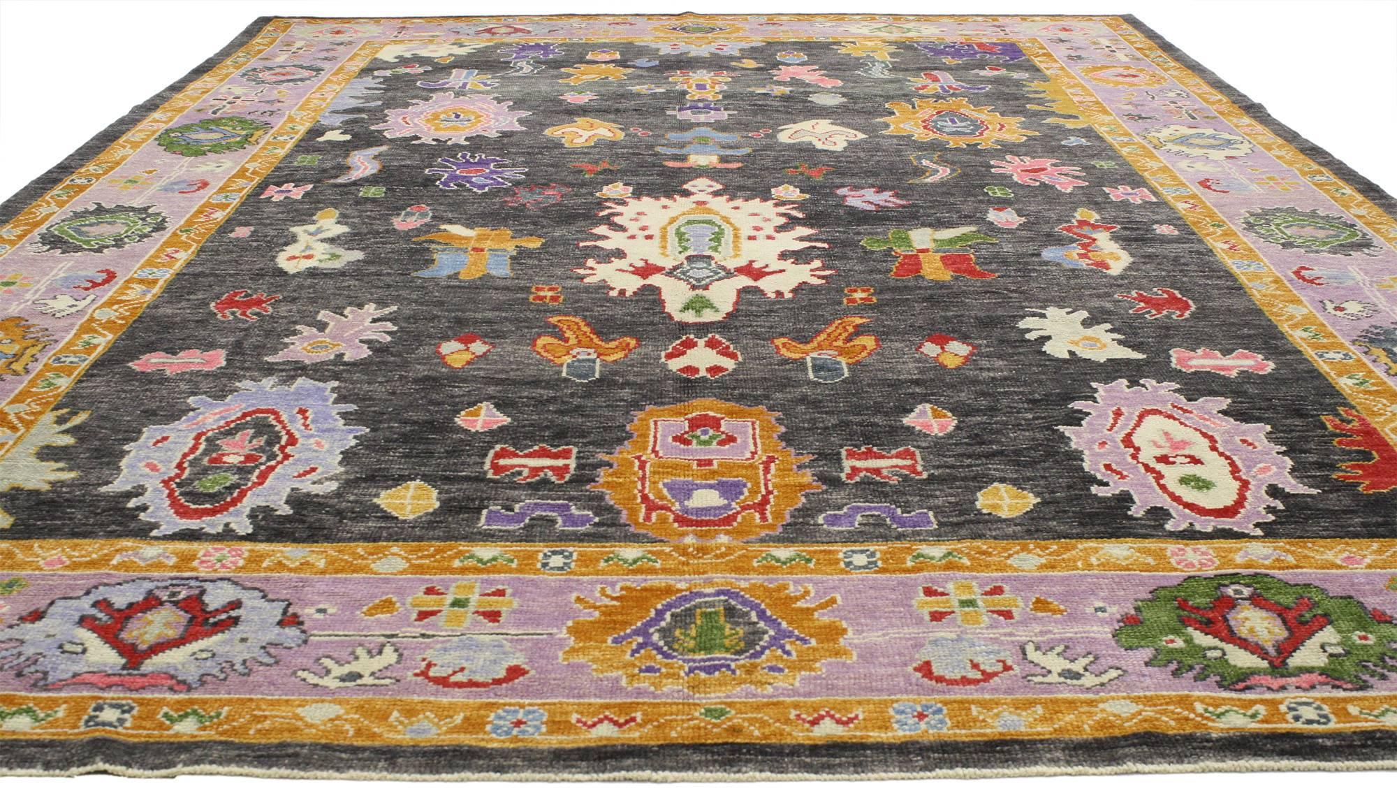 52233, contemporary Turkish Oushak rug with modern style. Infuse your home with personality by celebrating your unique style with this contemporary Turkish Oushak rug. This beautifully detailed Oushak rug keeps the eyes entertained, yet it’s
