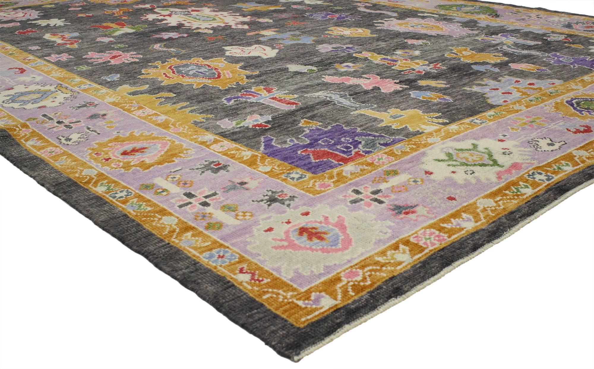 Hand-Knotted Contemporary Turkish Oushak Rug with Modern Style