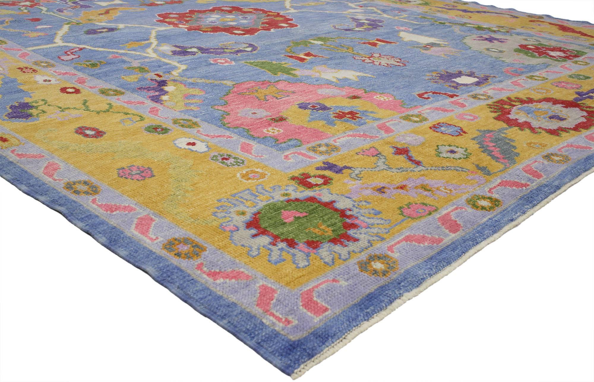 Hand-Knotted Contemporary Turkish Oushak Rug with Modern Style
