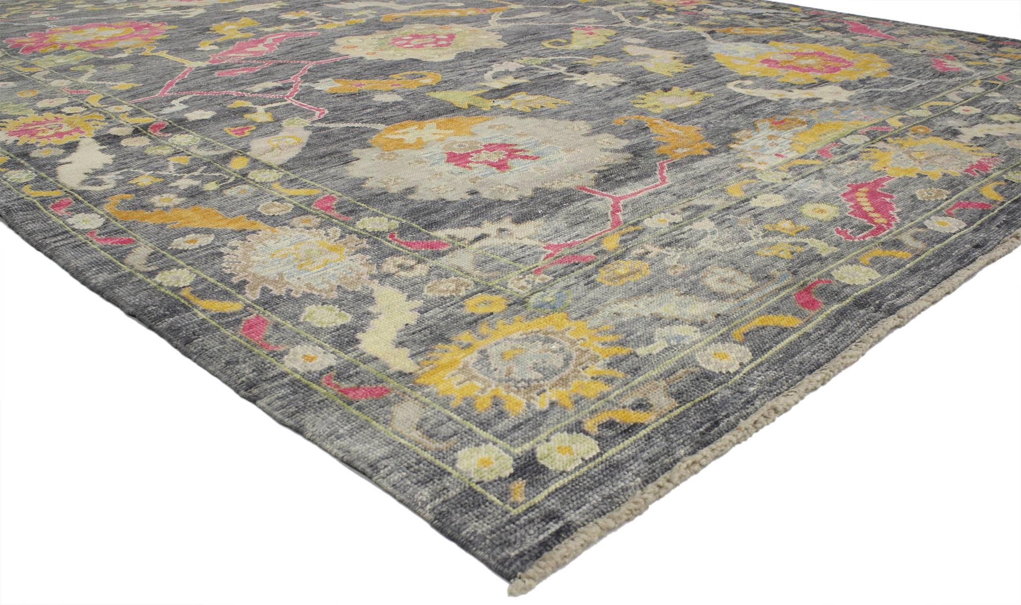 Hand-Knotted Colorful New Contemporary Turkish Oushak Rug with Modern Style