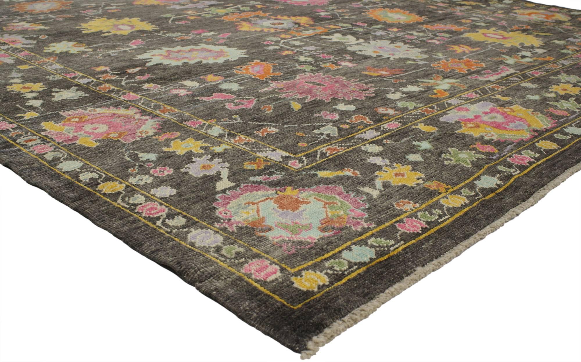 Hand-Knotted Colorful Contemporary Turkish Oushak Rug with Postmodern and Memphis Style