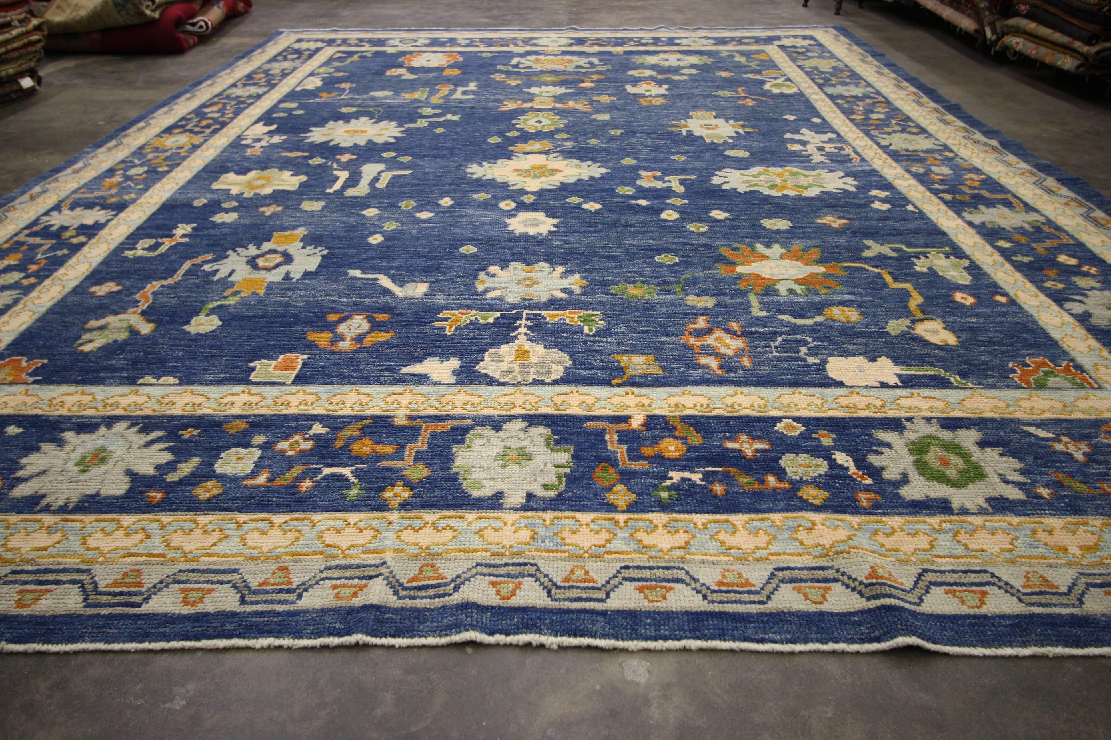 Modern Style Blue Turkish Oushak Rug  In New Condition In Dallas, TX