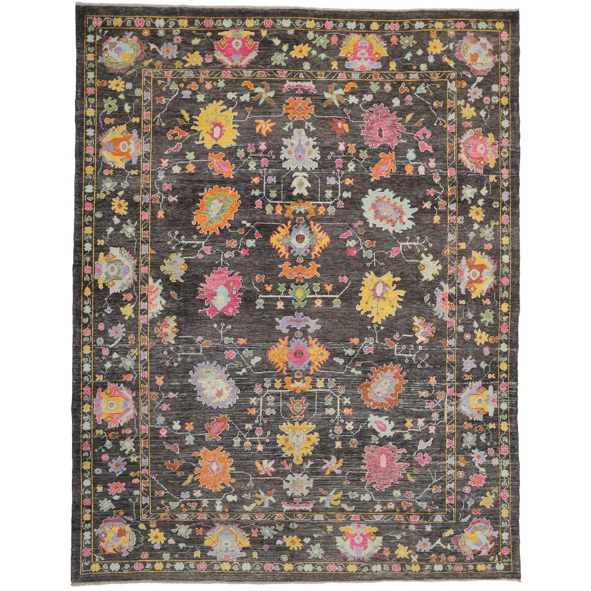 Colorful Contemporary Turkish Oushak Rug with Postmodern and Memphis Style