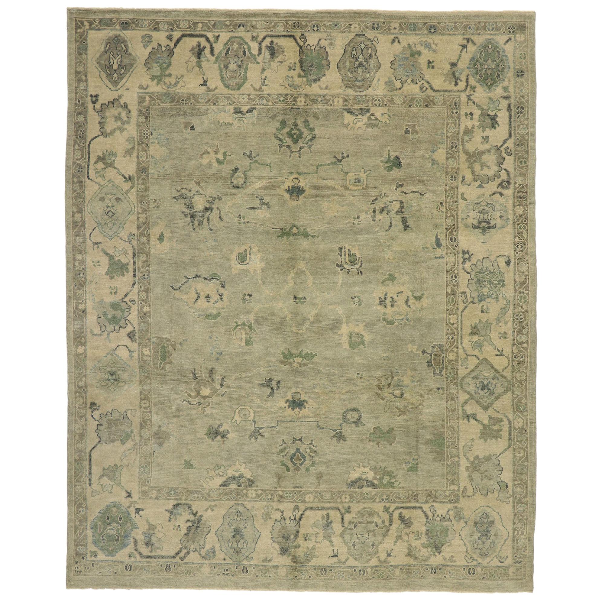 Contemporary Turkish Oushak Rug with Modern Transitional Style