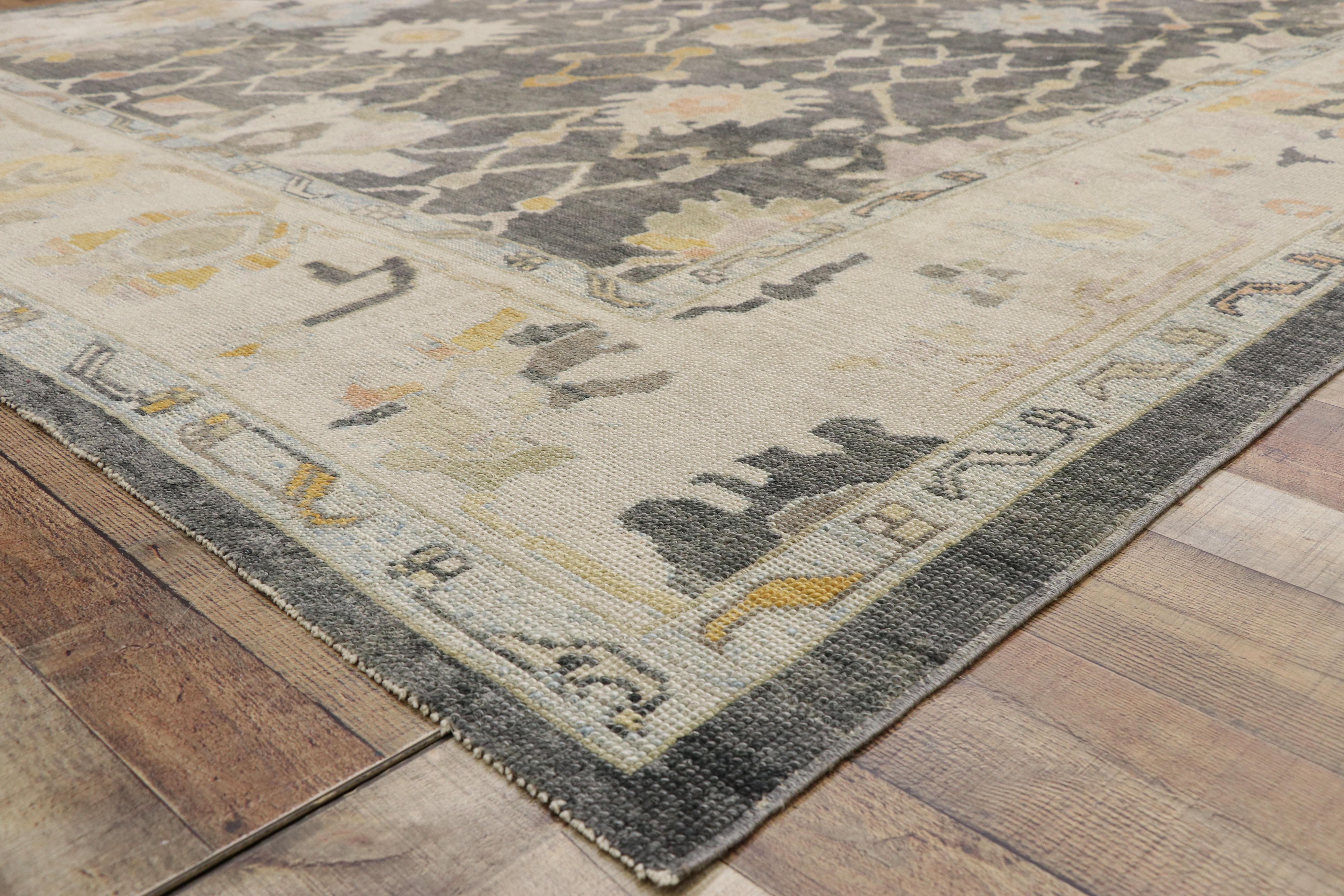 Contemporary Turkish Oushak Rug with Modernist Neoclassic Chippendale Style For Sale 1