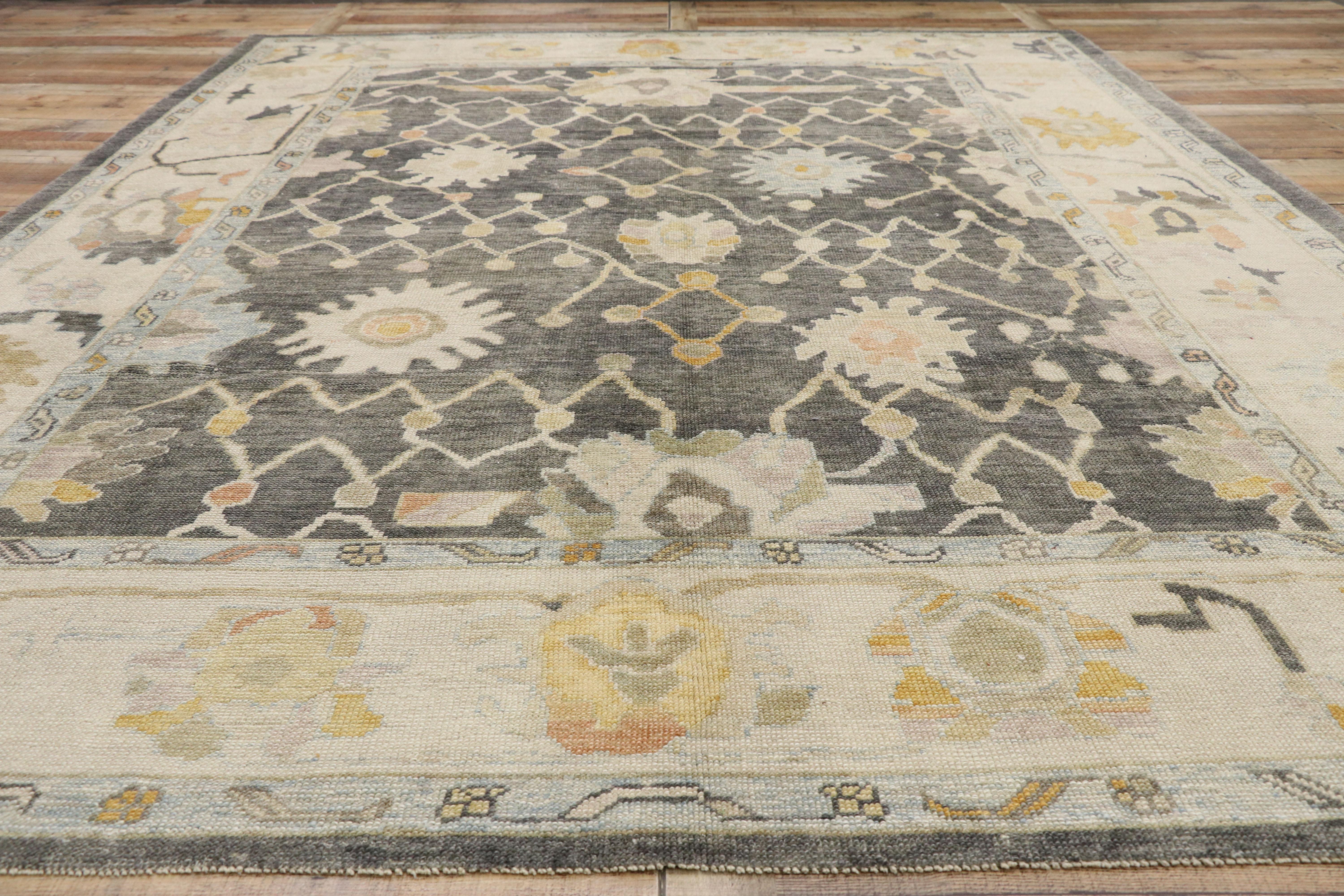 Contemporary Turkish Oushak Rug with Modernist Neoclassic Chippendale Style For Sale 2