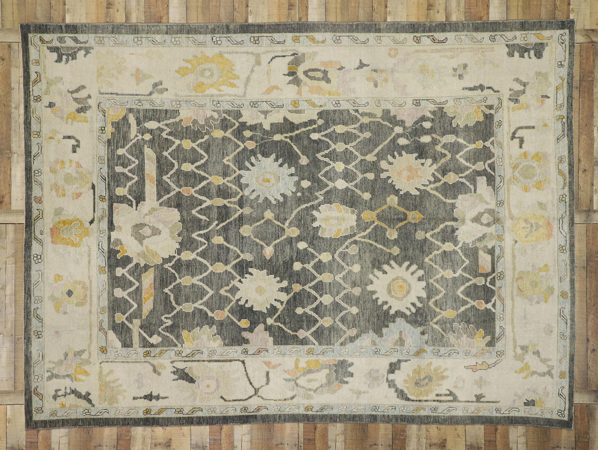 Contemporary Turkish Oushak Rug with Modernist Neoclassic Chippendale Style For Sale 3