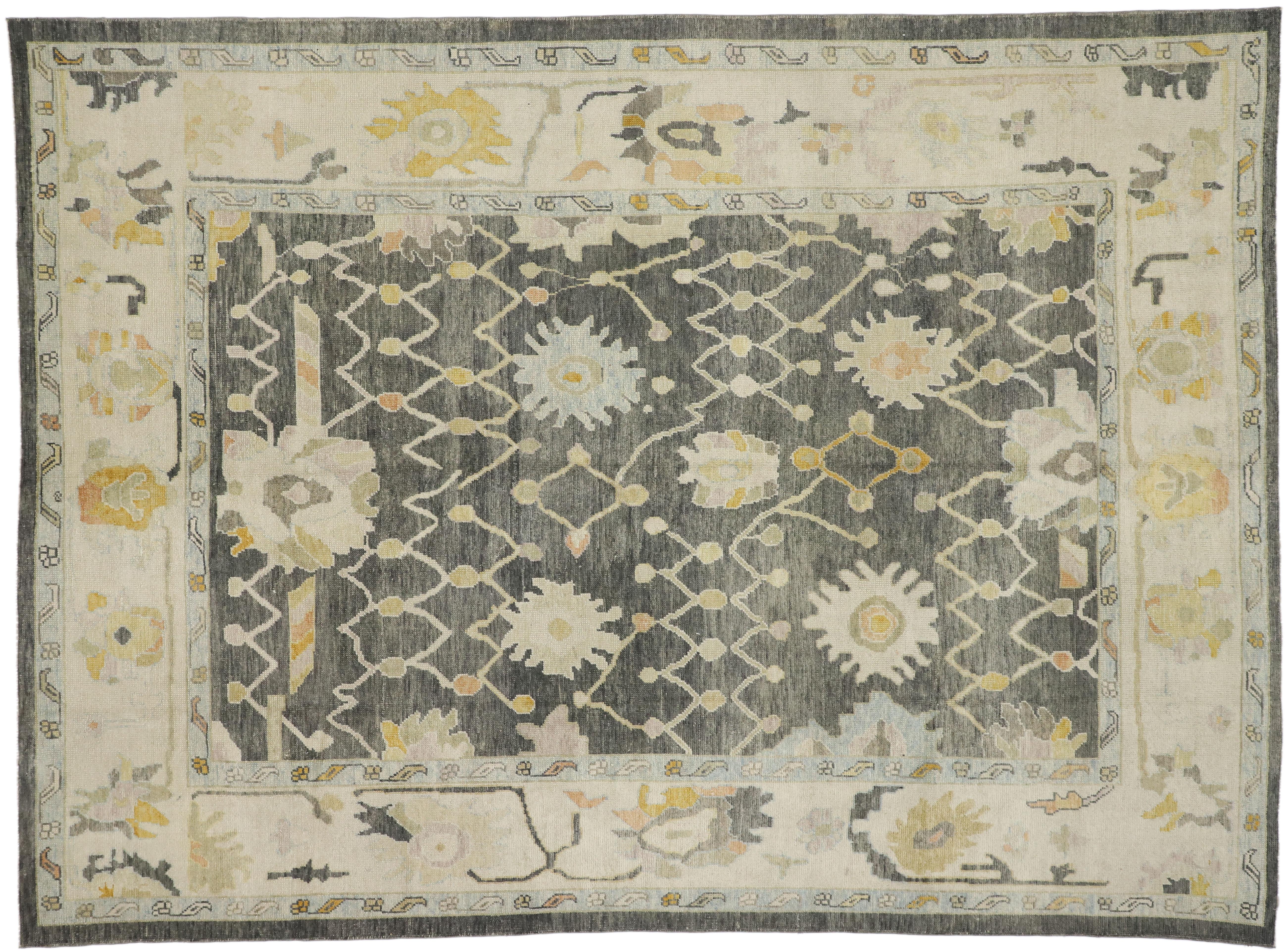 Contemporary Turkish Oushak Rug with Modernist Neoclassic Chippendale Style For Sale 4