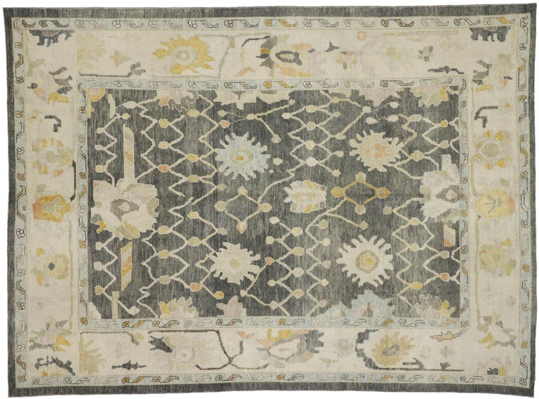 Contemporary Turkish Oushak Rug with Modernist Neoclassic Chippendale ...