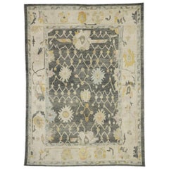 Contemporary Turkish Oushak Rug with Modernist Neoclassic Chippendale Style