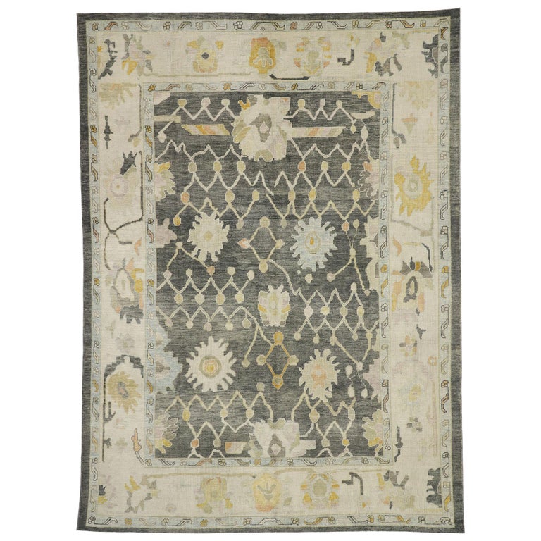 Contemporary Turkish Oushak Rug with Modernist Neoclassic Chippendale ...