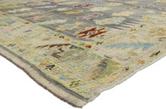 Contemporary Turkish Kilim Souf Rug with Pastel Colors and French Style