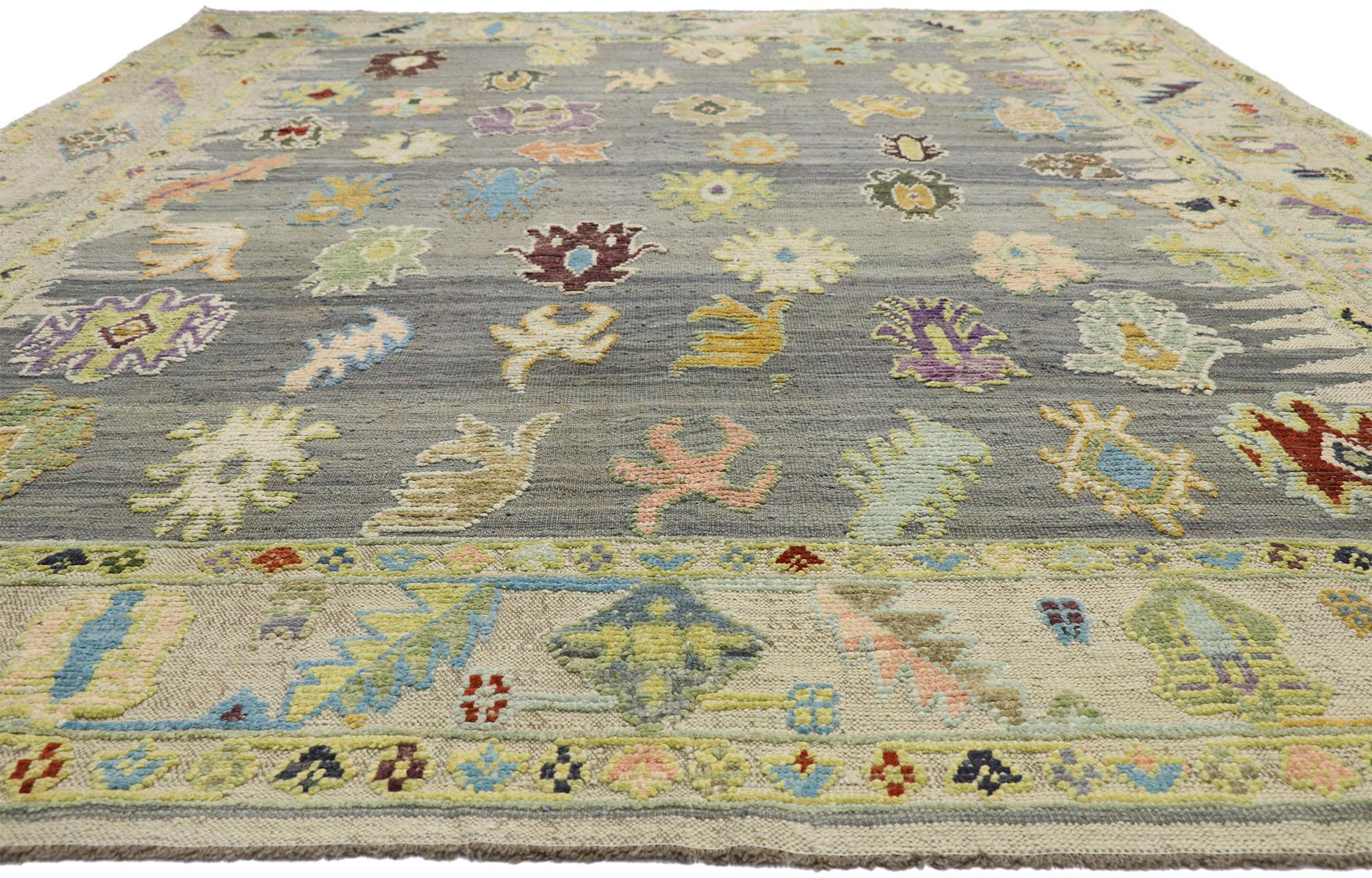 Hand-Knotted Contemporary Turkish Kilim Souf Rug with Pastel Colors and French Style