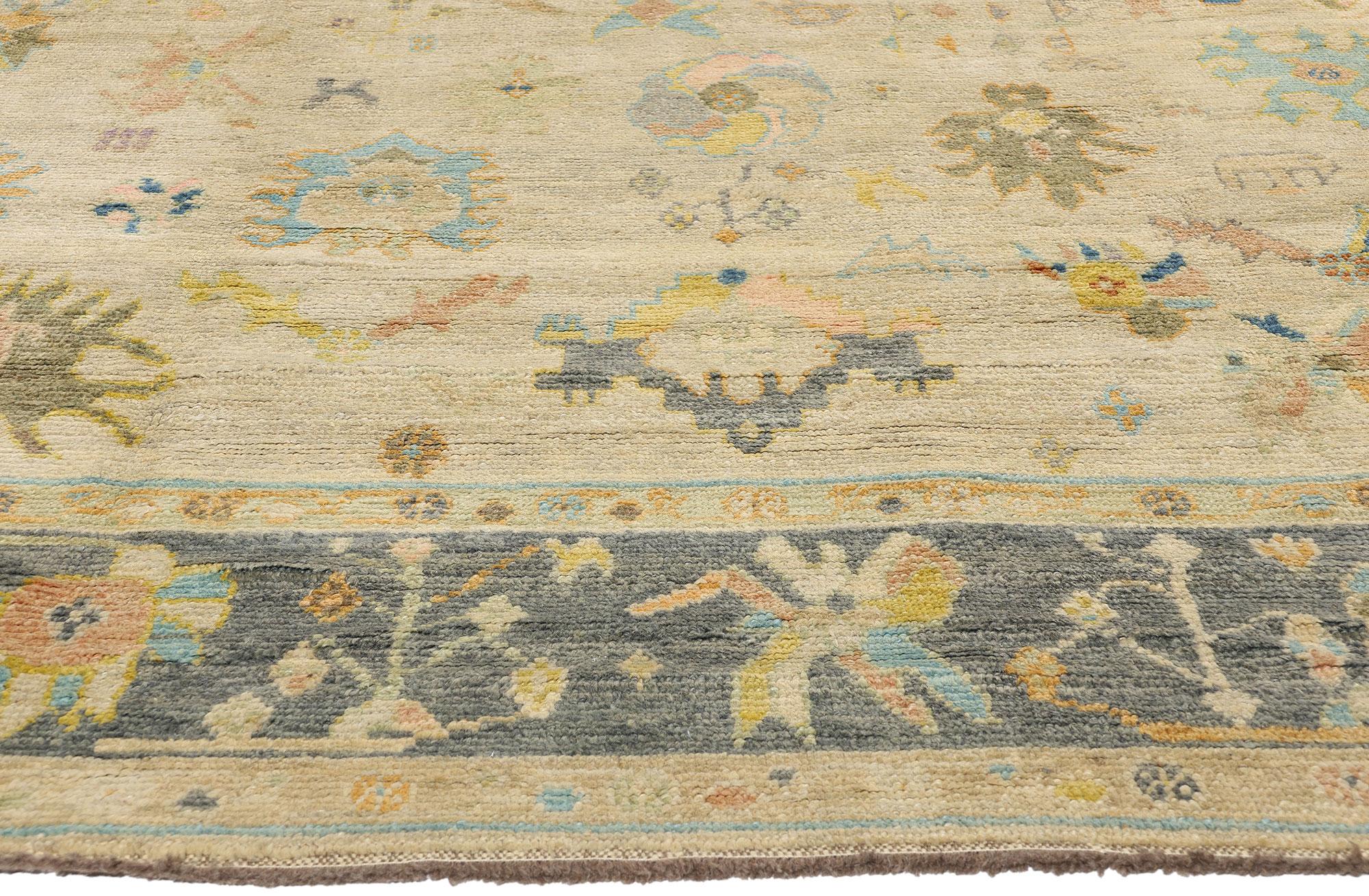 Hand-Knotted New Colorful Turkish Oushak Carpet with Modern Style For Sale