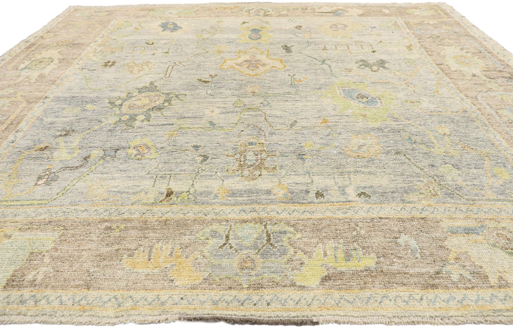 Hand-Knotted Contemporary Turkish Oushak Rug with Pastel Colors and French Transitional Style For Sale