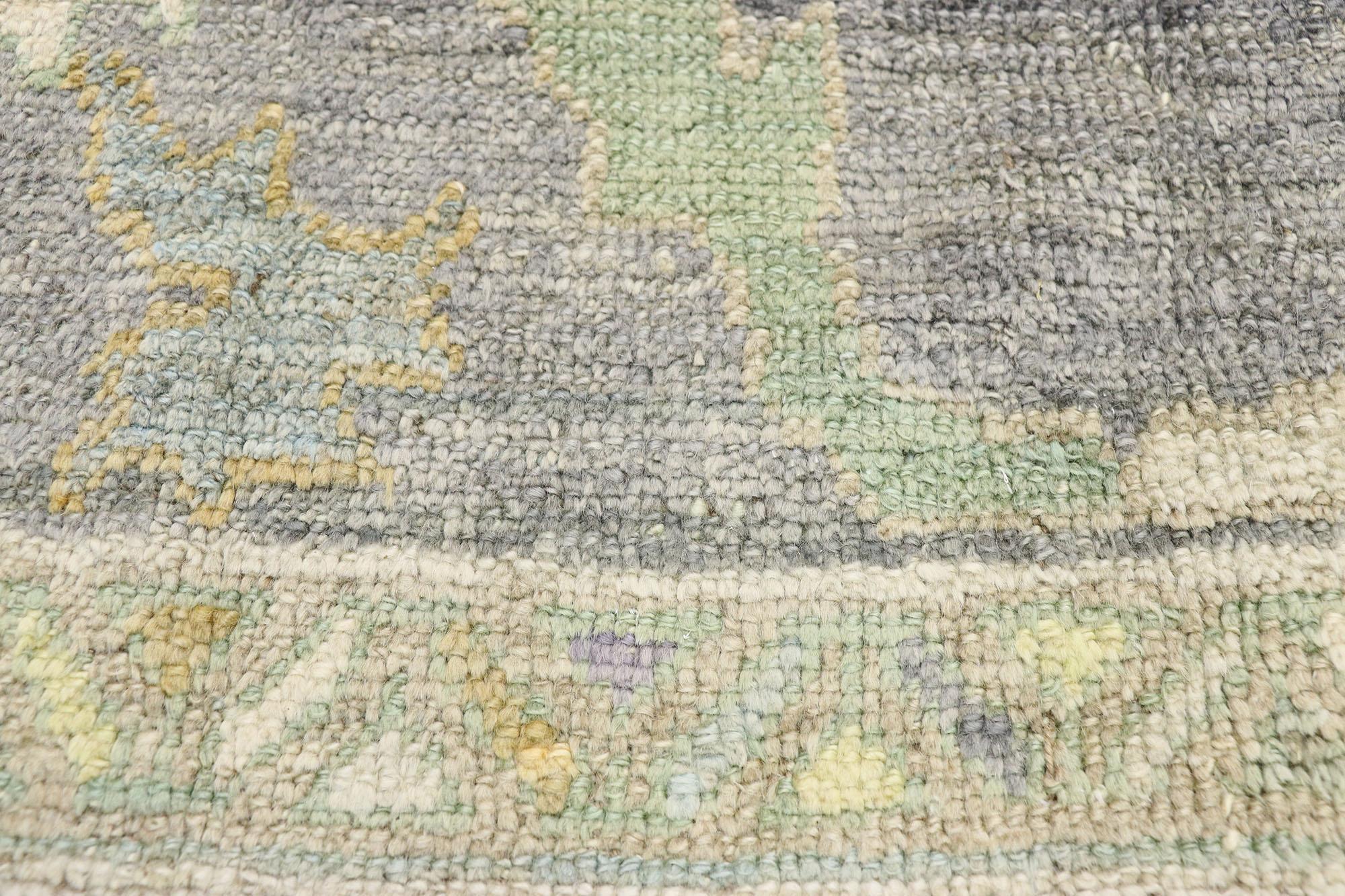 Hand-Knotted Contemporary Turkish Oushak Rug with Pastel Colors and French Transitional Style