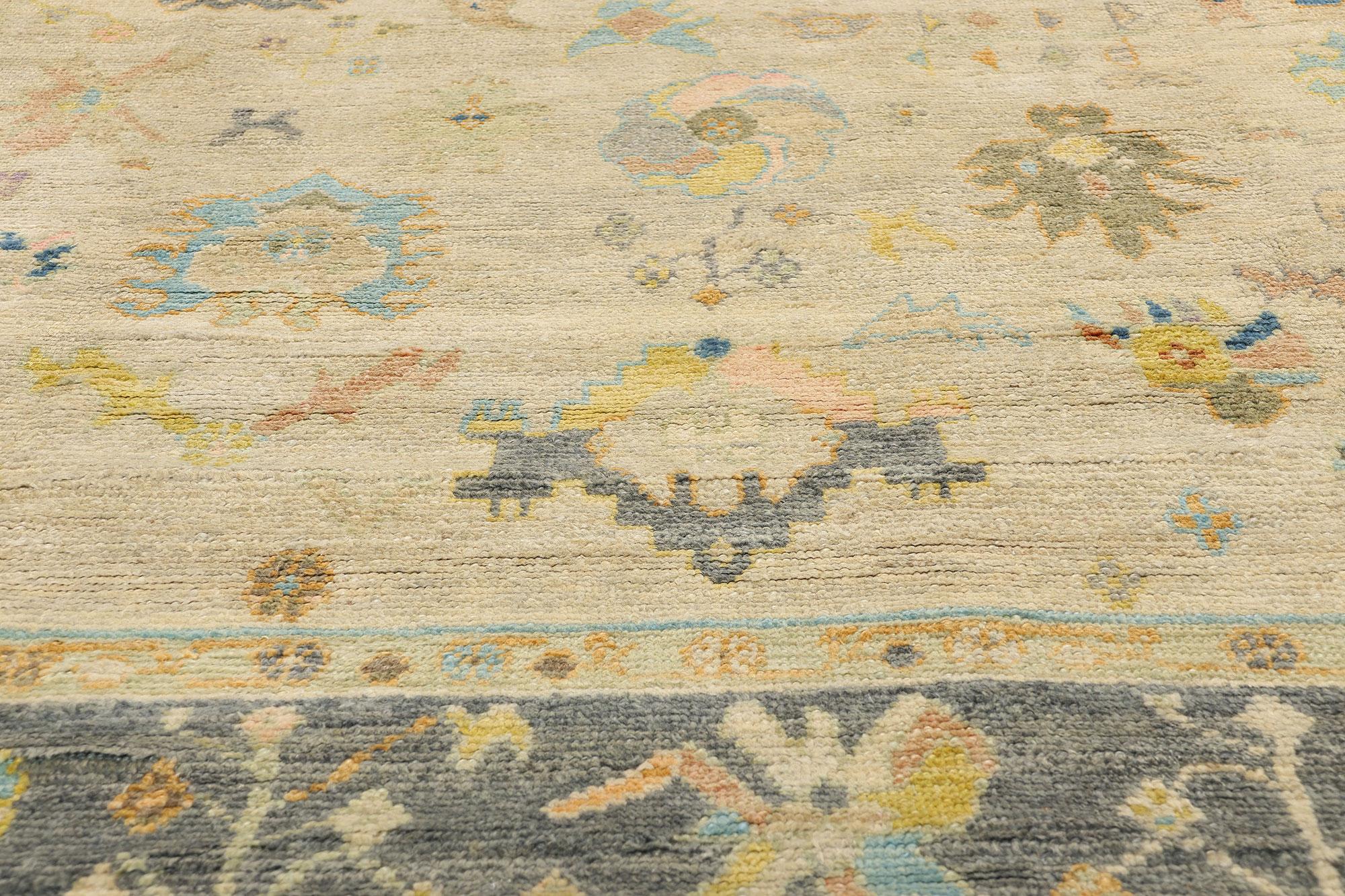 New Colorful Turkish Oushak Carpet with Modern Style In New Condition For Sale In Dallas, TX