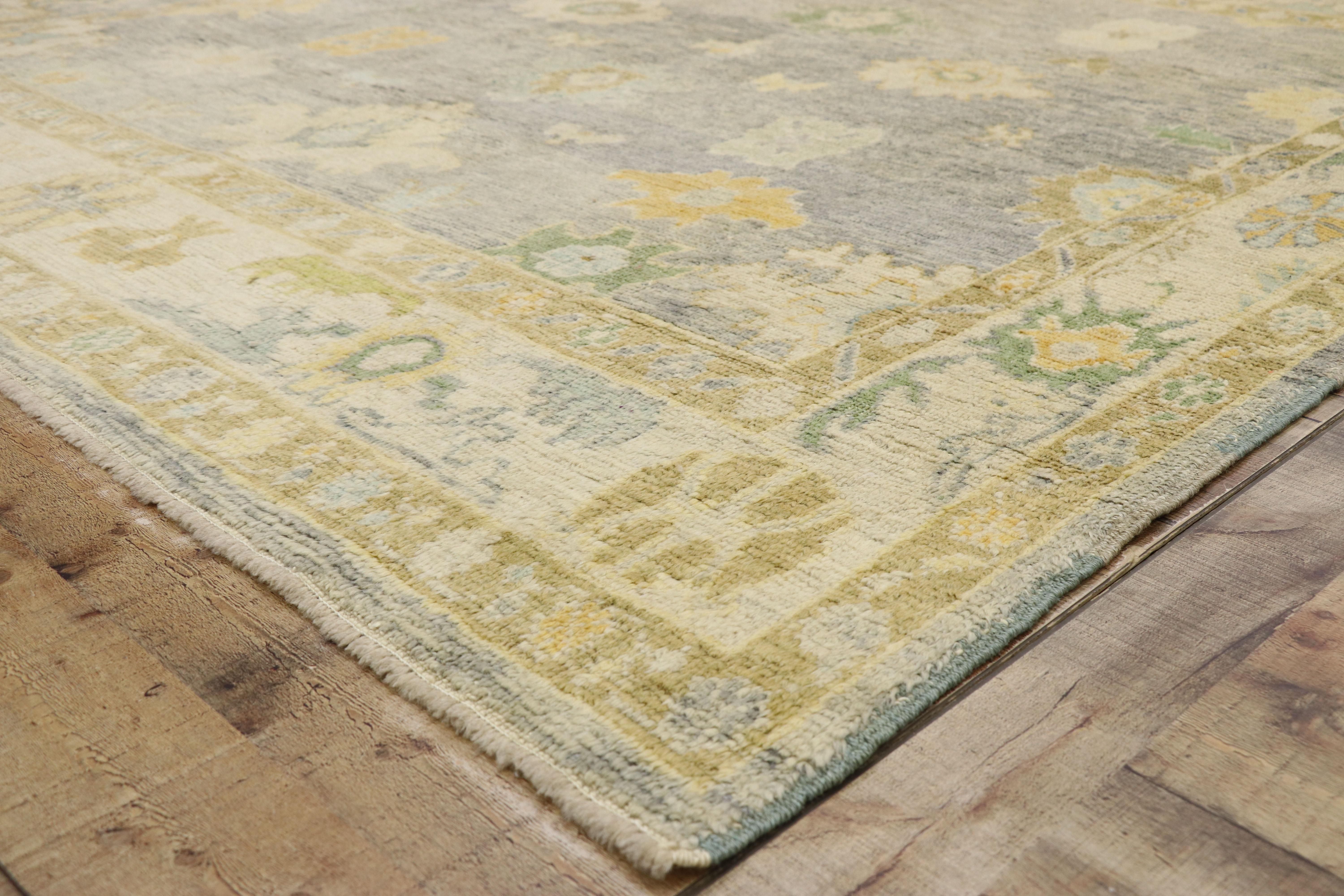 Contemporary Turkish Oushak Rug with Pastel Colors and French Transitional Style For Sale 1