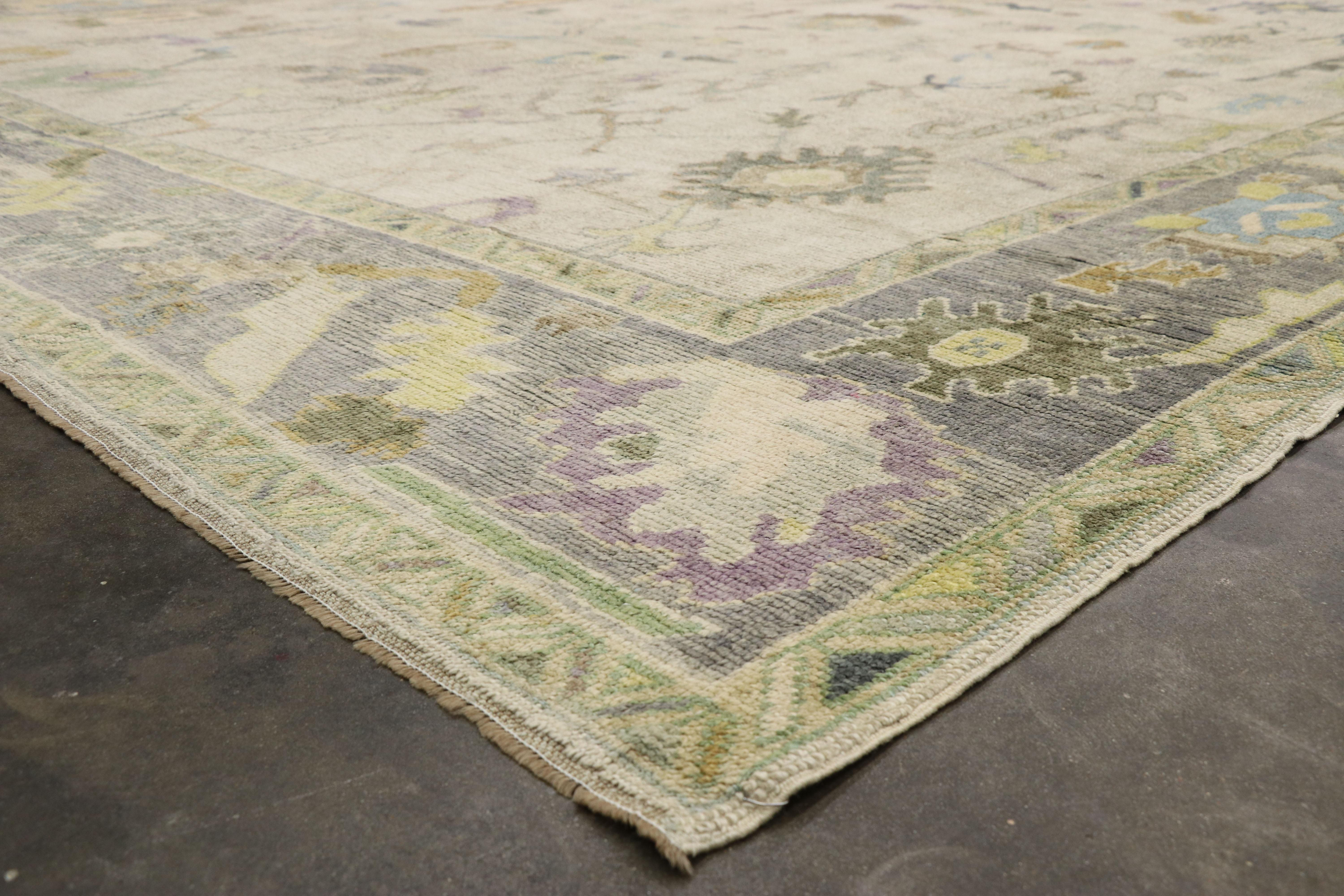 Wool Contemporary Turkish Oushak Rug with Pastel Colors and French Transitional Style