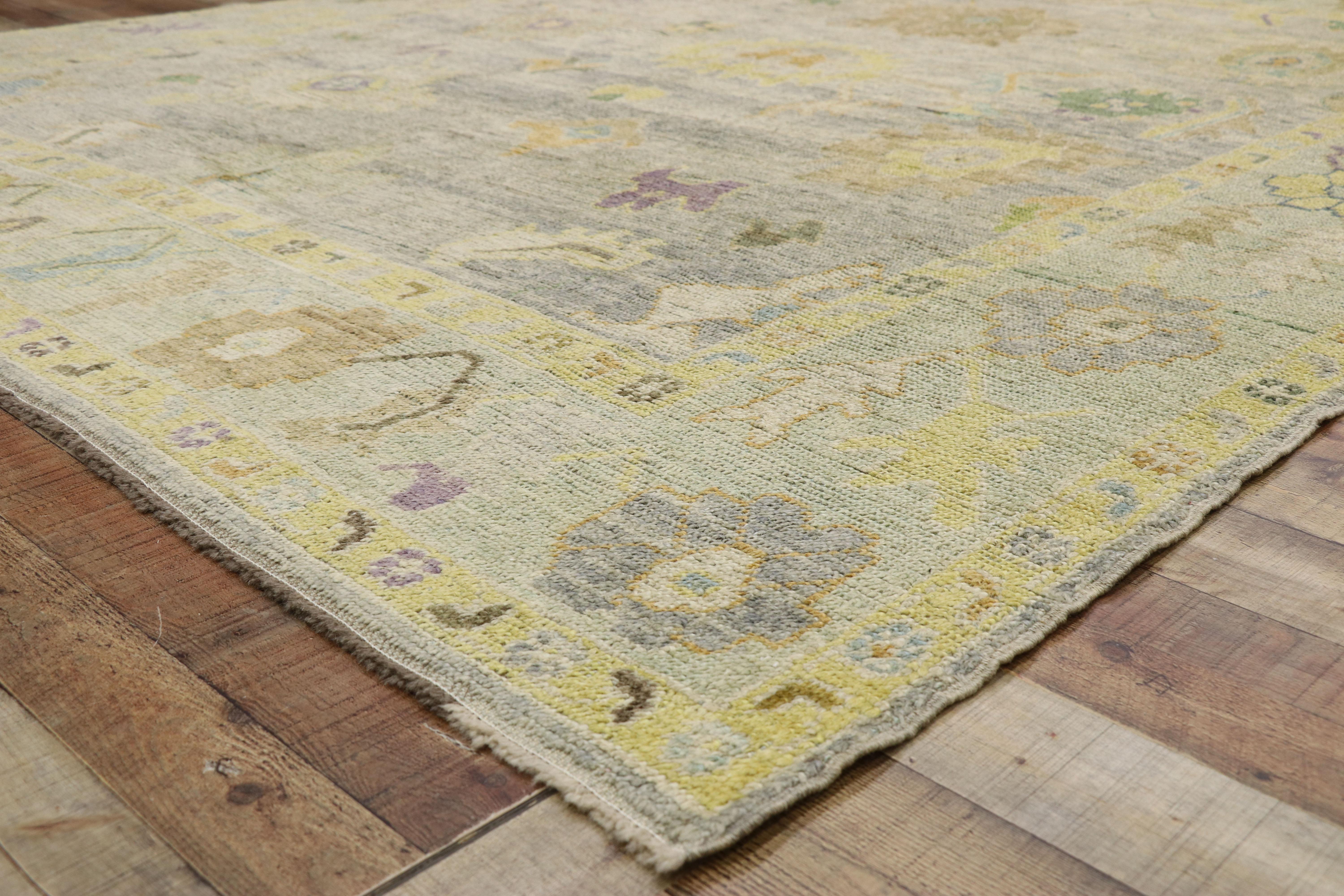 Wool Contemporary Turkish Oushak Rug with Pastel Colors and French Transitional Style For Sale