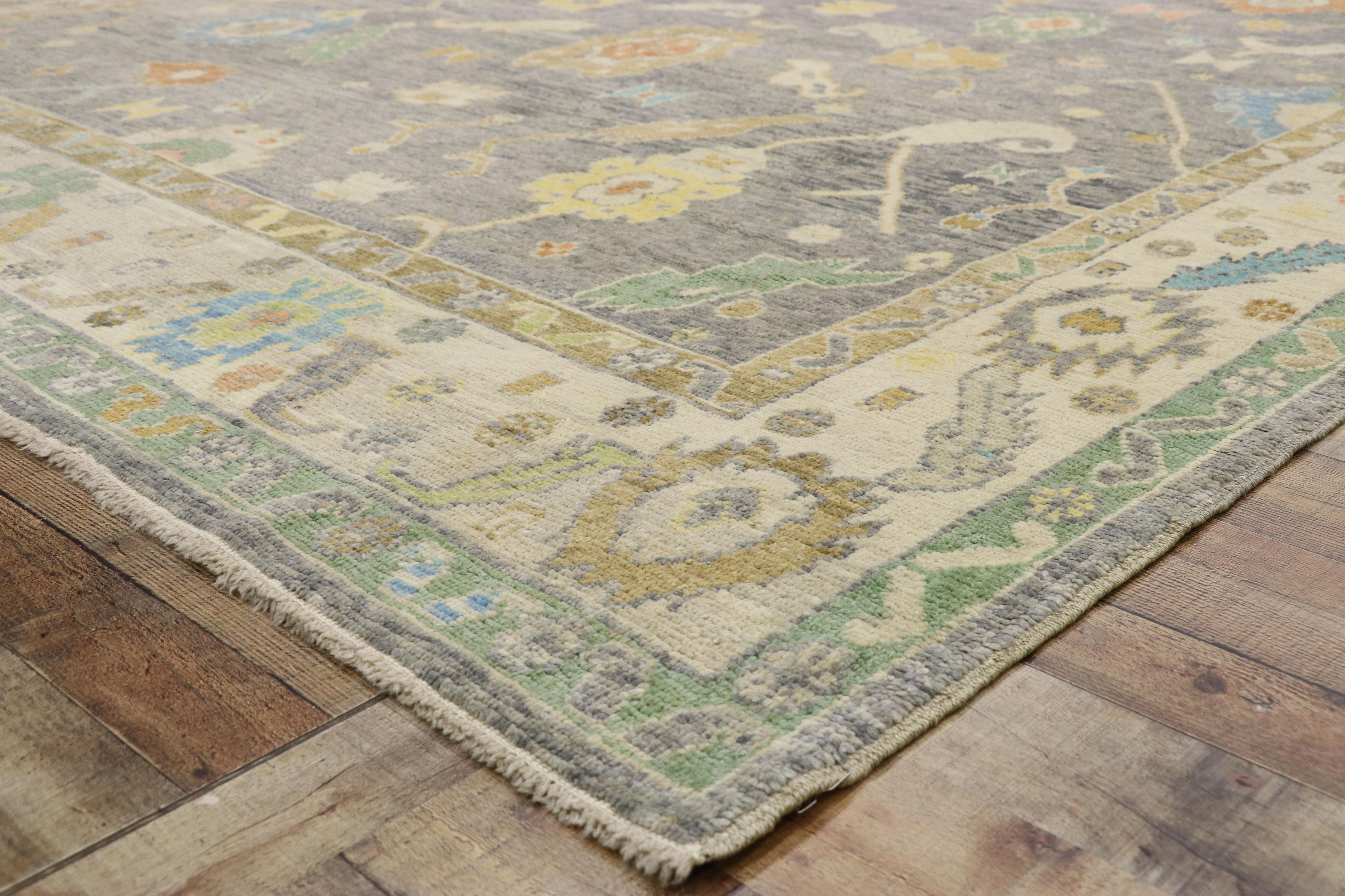 Wool Contemporary Turkish Oushak Rug with Pastel Colors and French Transitional Style For Sale