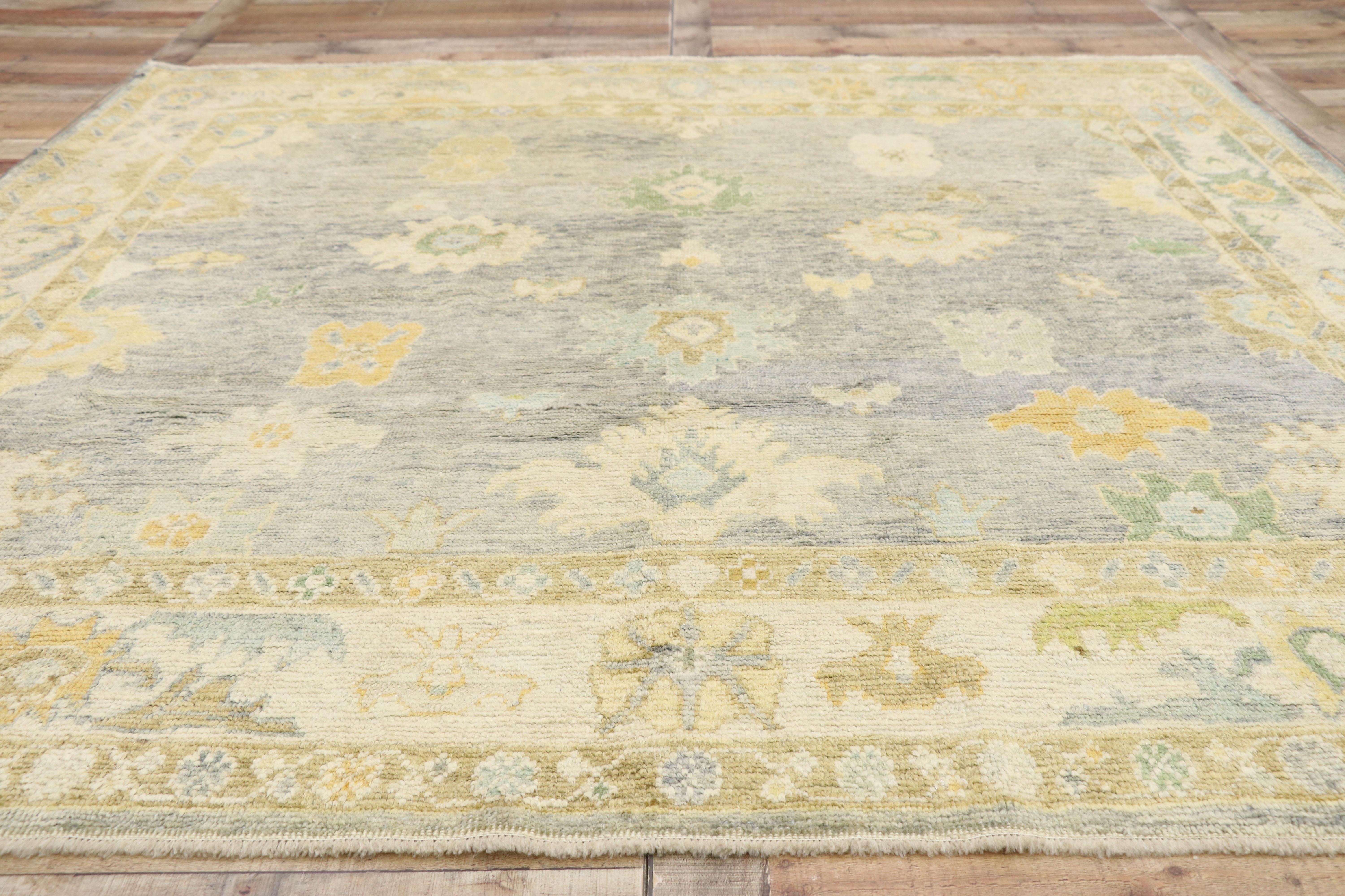 Contemporary Turkish Oushak Rug with Pastel Colors and French Transitional Style For Sale 2