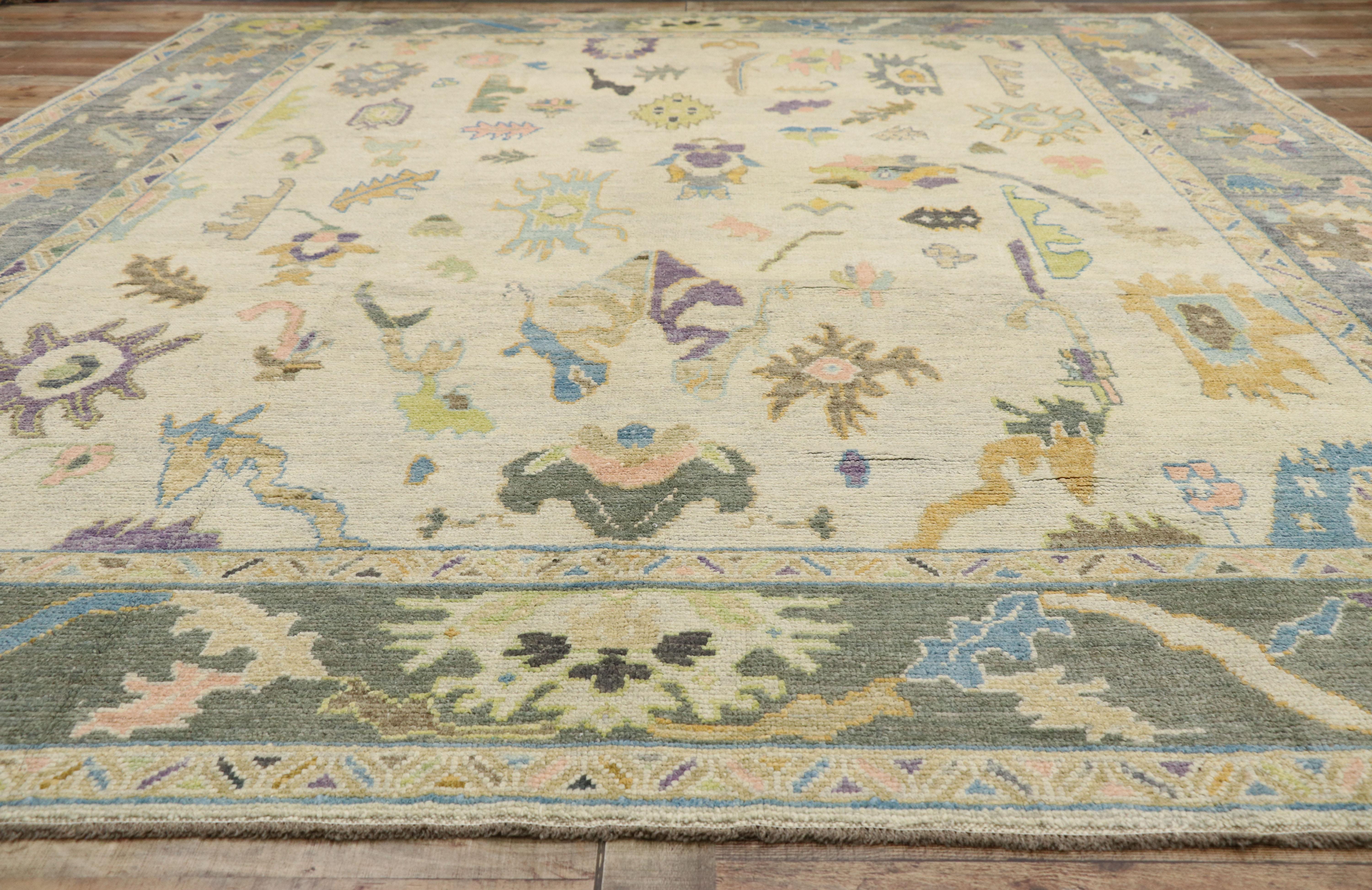 Contemporary Turkish Oushak Rug with Pastel Colors and French Transitional Style For Sale 1