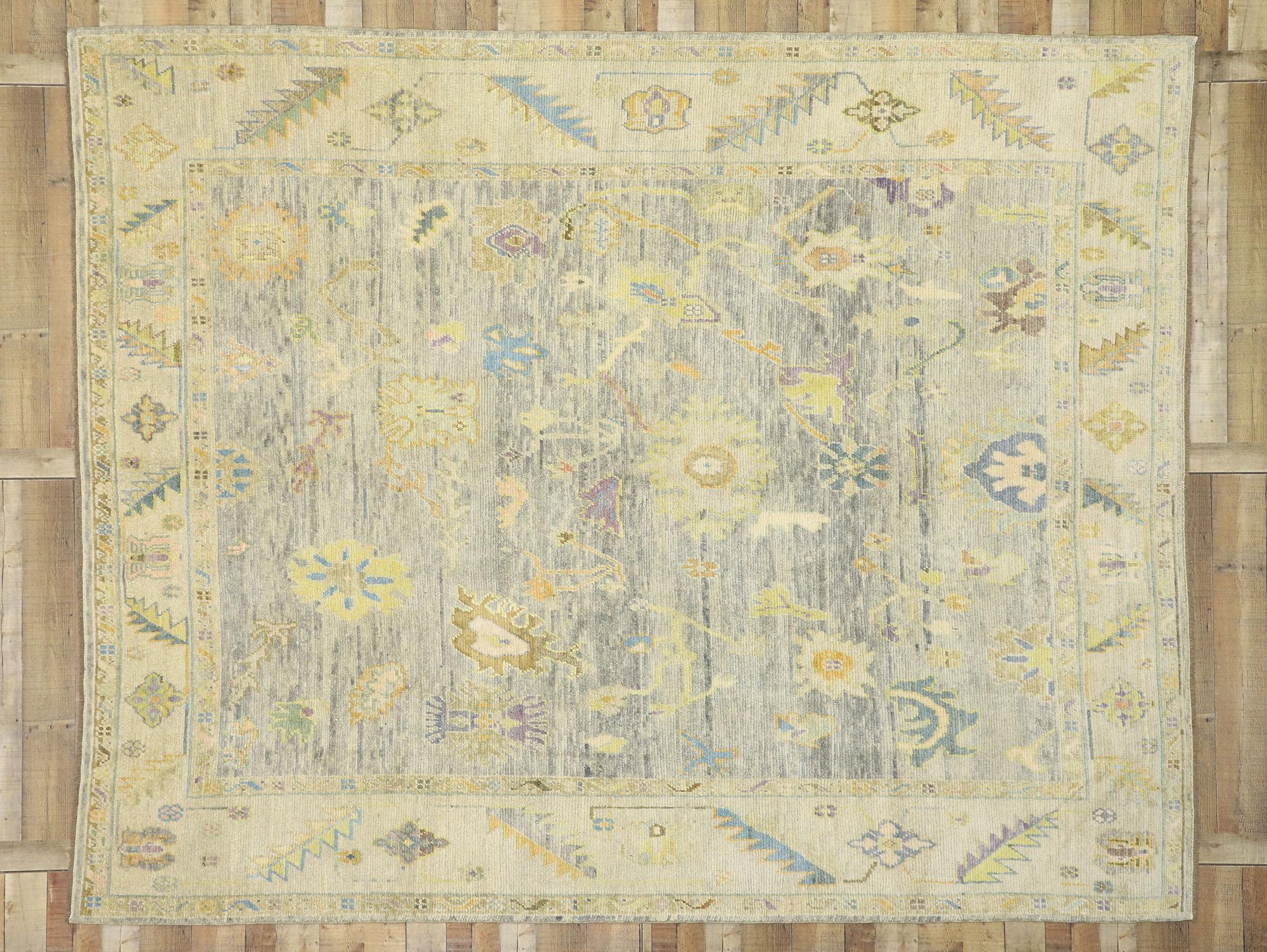 Wool Contemporary Turkish Oushak Rug with Pastel Colors and French Transitional Style For Sale